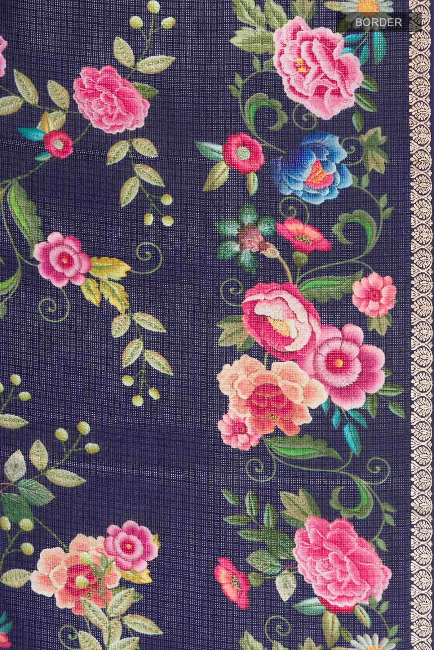 Navy Blue Kota Silk Saree