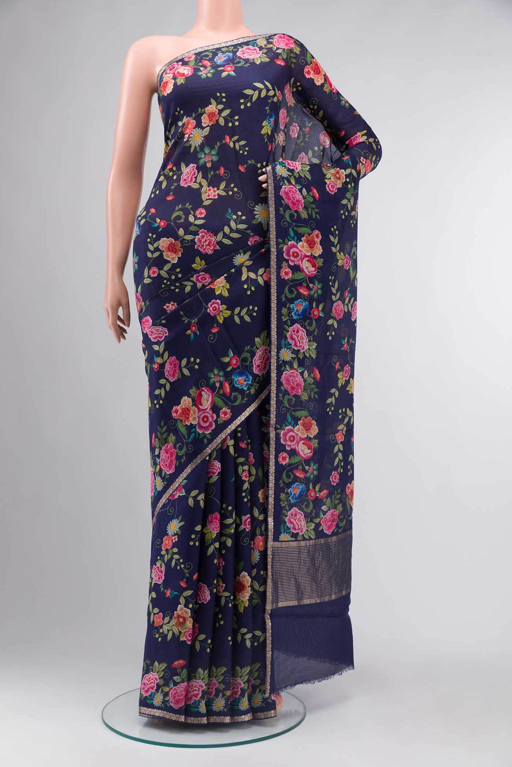 Navy Blue Kota Silk Saree