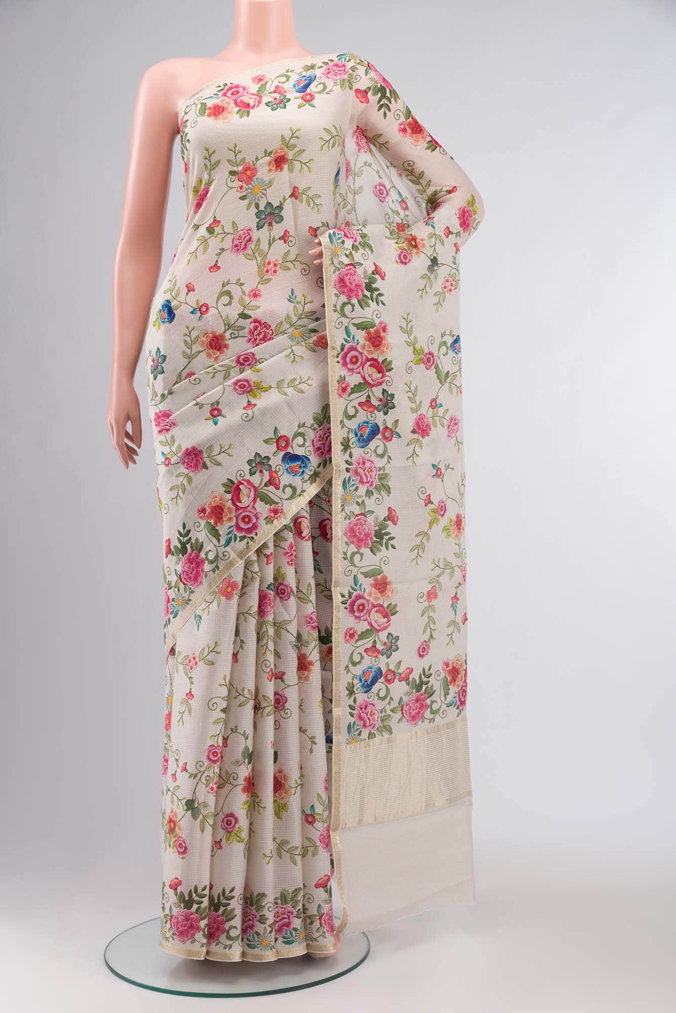 Cream Kota Silk Saree