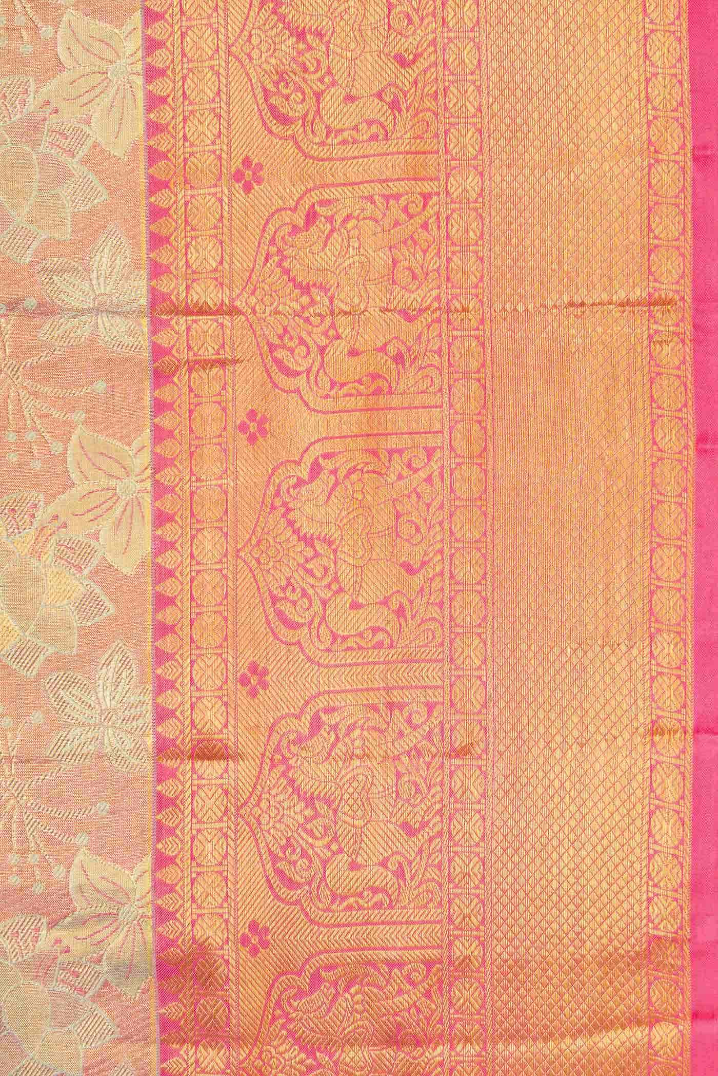 Golden Peach Dual Tone Kanchipuram Tissue Silk Saree