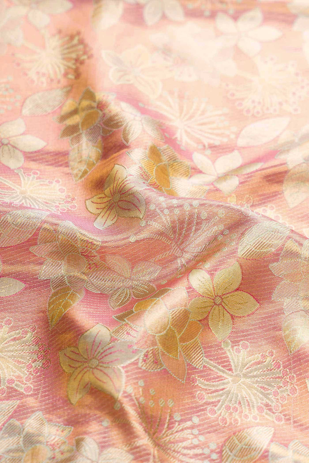 Golden Peach Dual Tone Kanchipuram Tissue Silk Saree