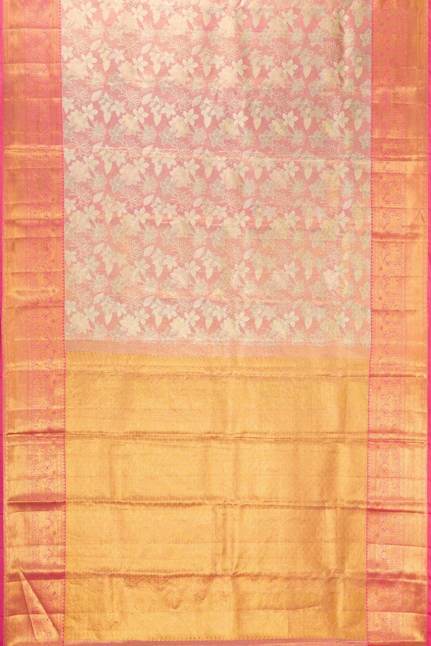 Golden Peach Dual Tone Kanchipuram Tissue Silk Saree