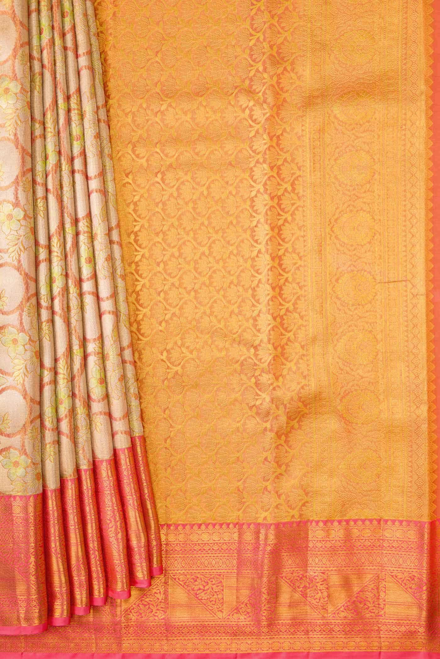Peach Dual Tone Kanchipuram Tissue Silk Saree