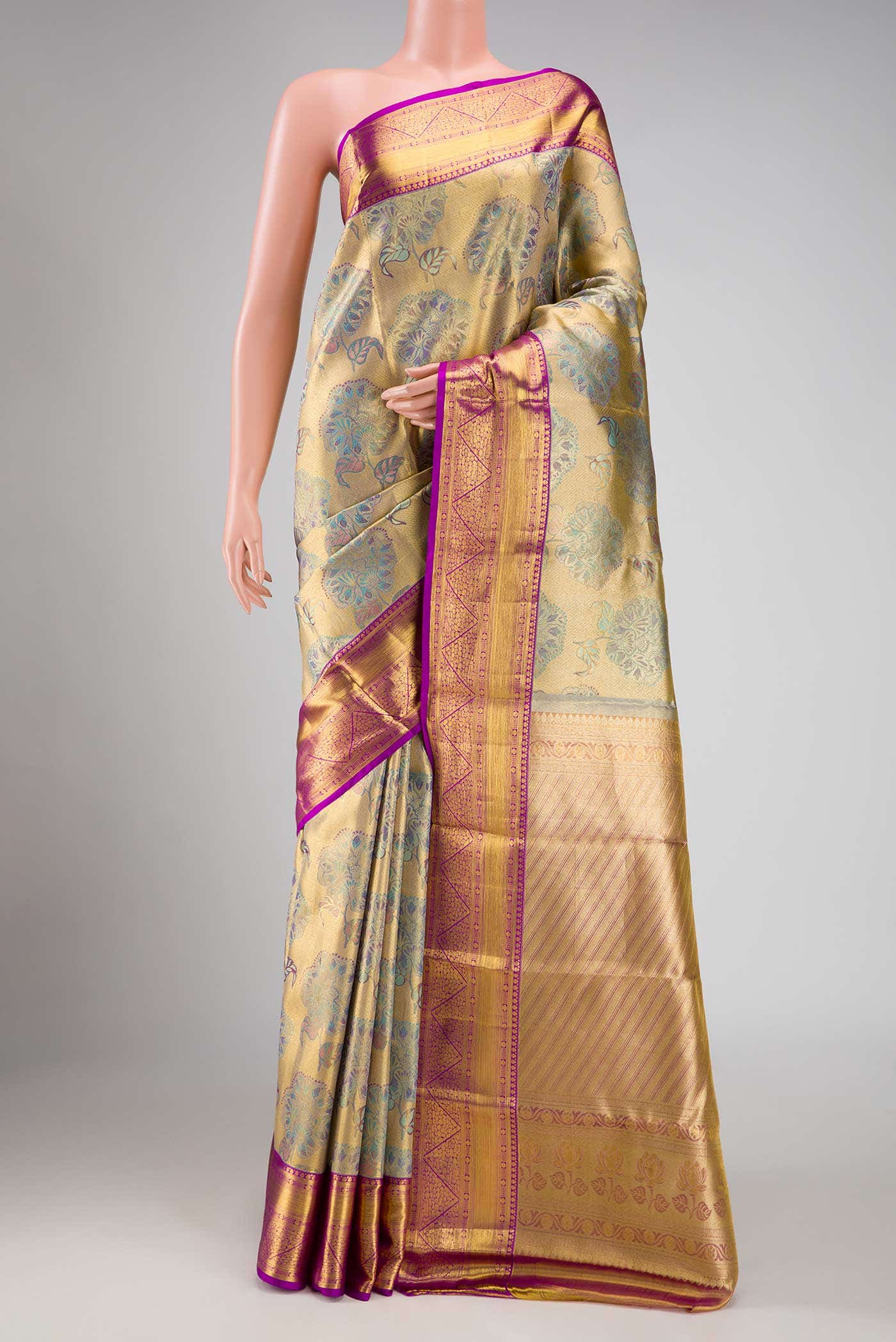 Gold Dual Tone Kanchipuram Tissue Silk Saree