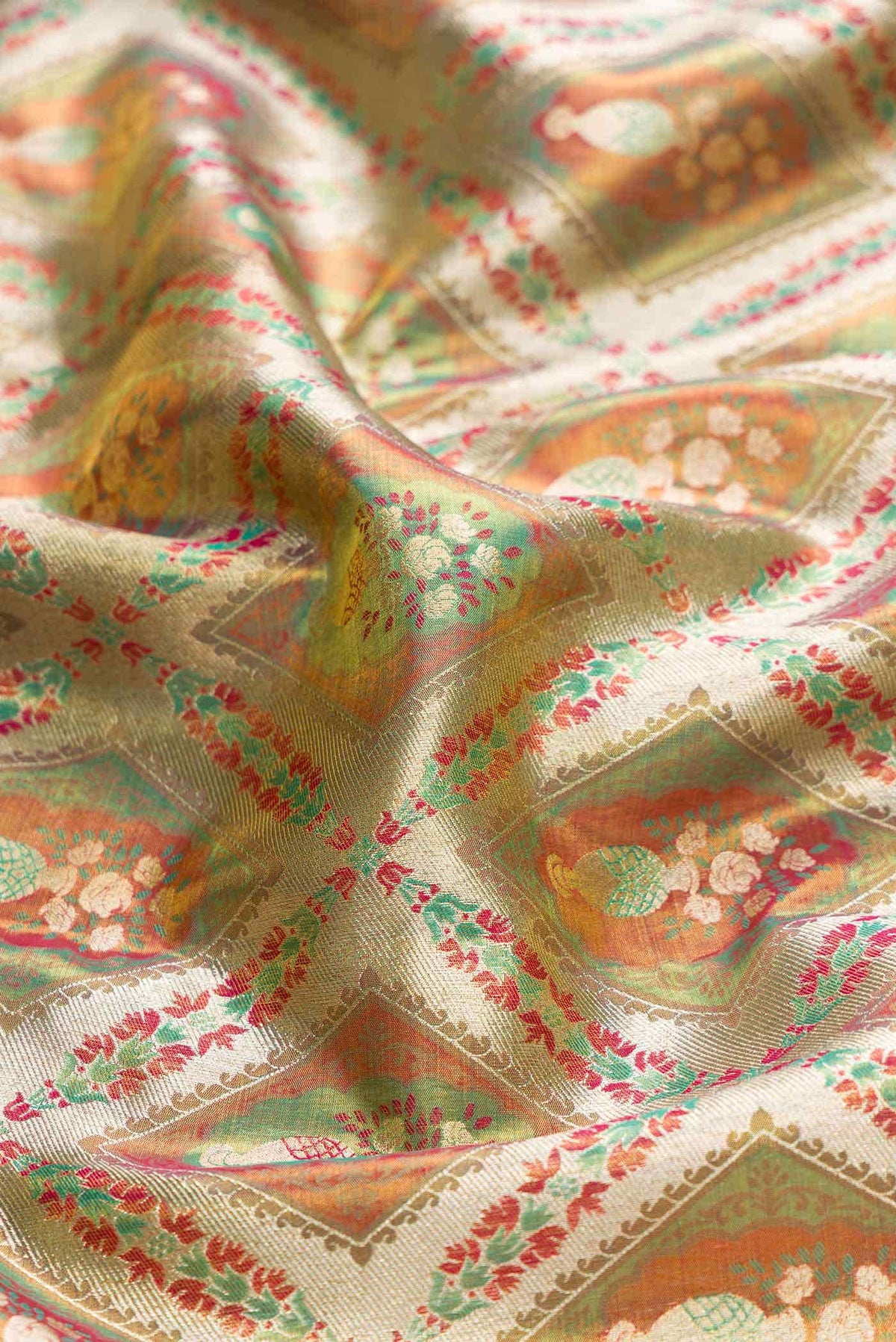 Light Green Dual Tone Kanjivaram Tissue Silk Saree