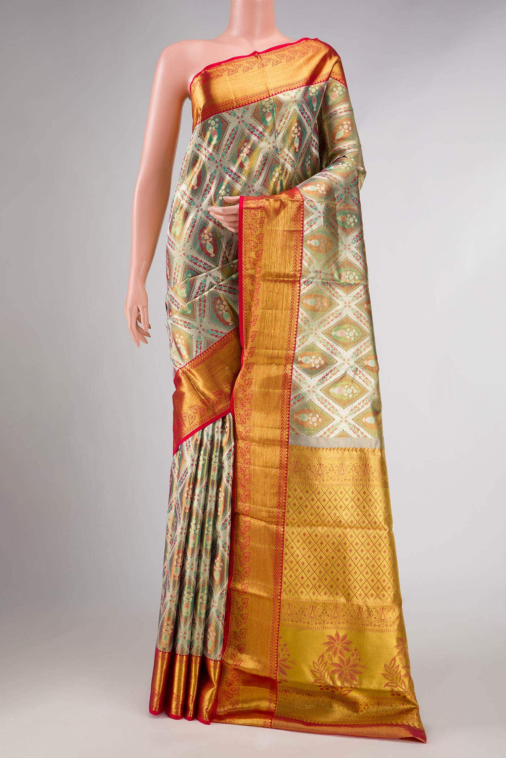 Light Green Dual Tone Kanchipuram Tissue Silk Saree
