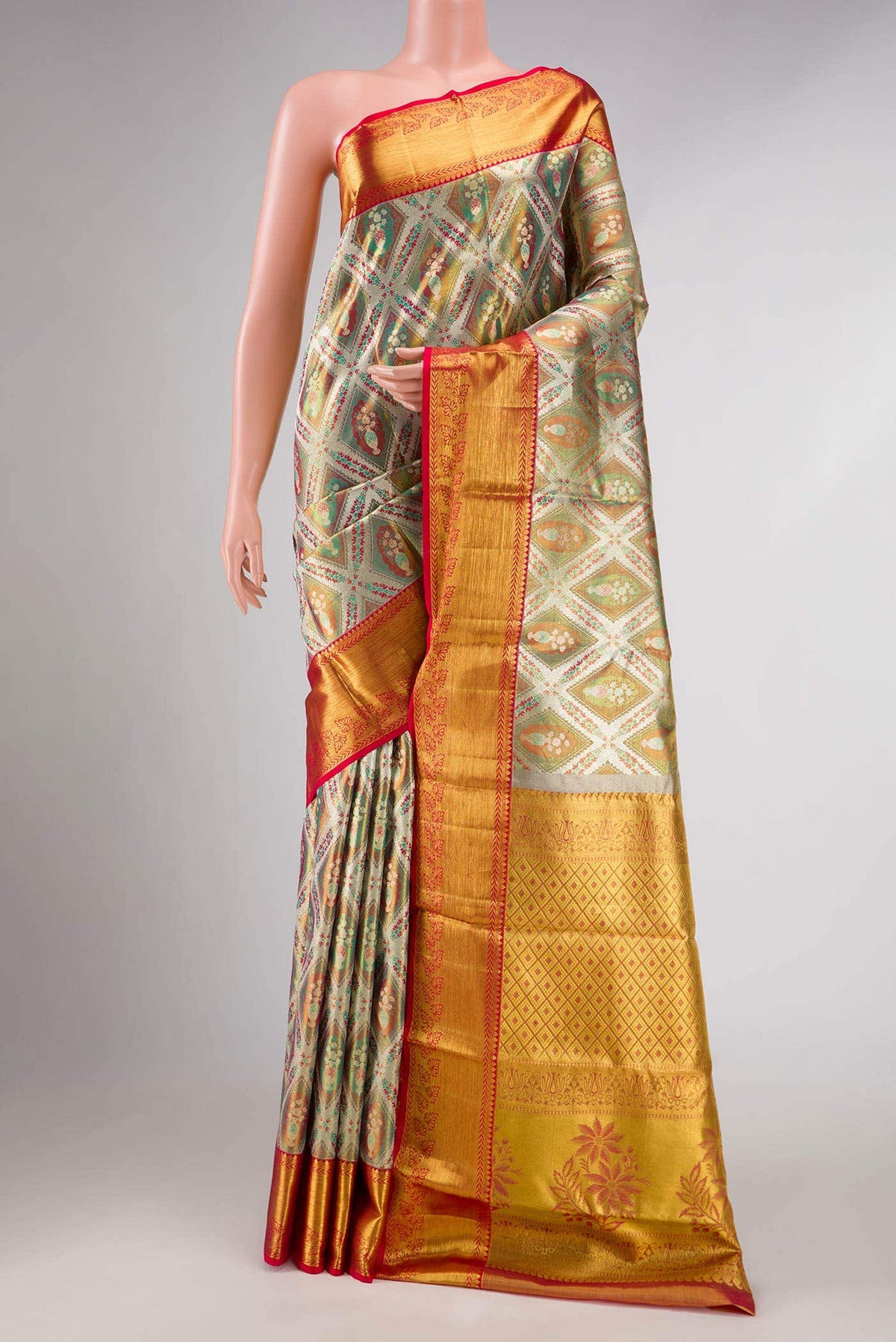 Light Green Dual Tone Kanjivaram Tissue Silk Saree