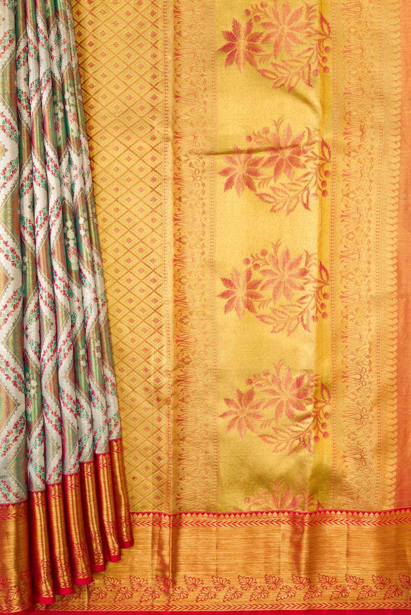 Light Green Dual Tone Kanjivaram Tissue Silk Saree