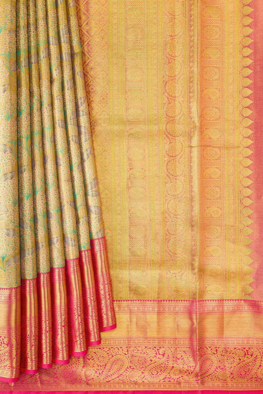 Gold Dual Tone Kanchipuram Tissue Silk Saree