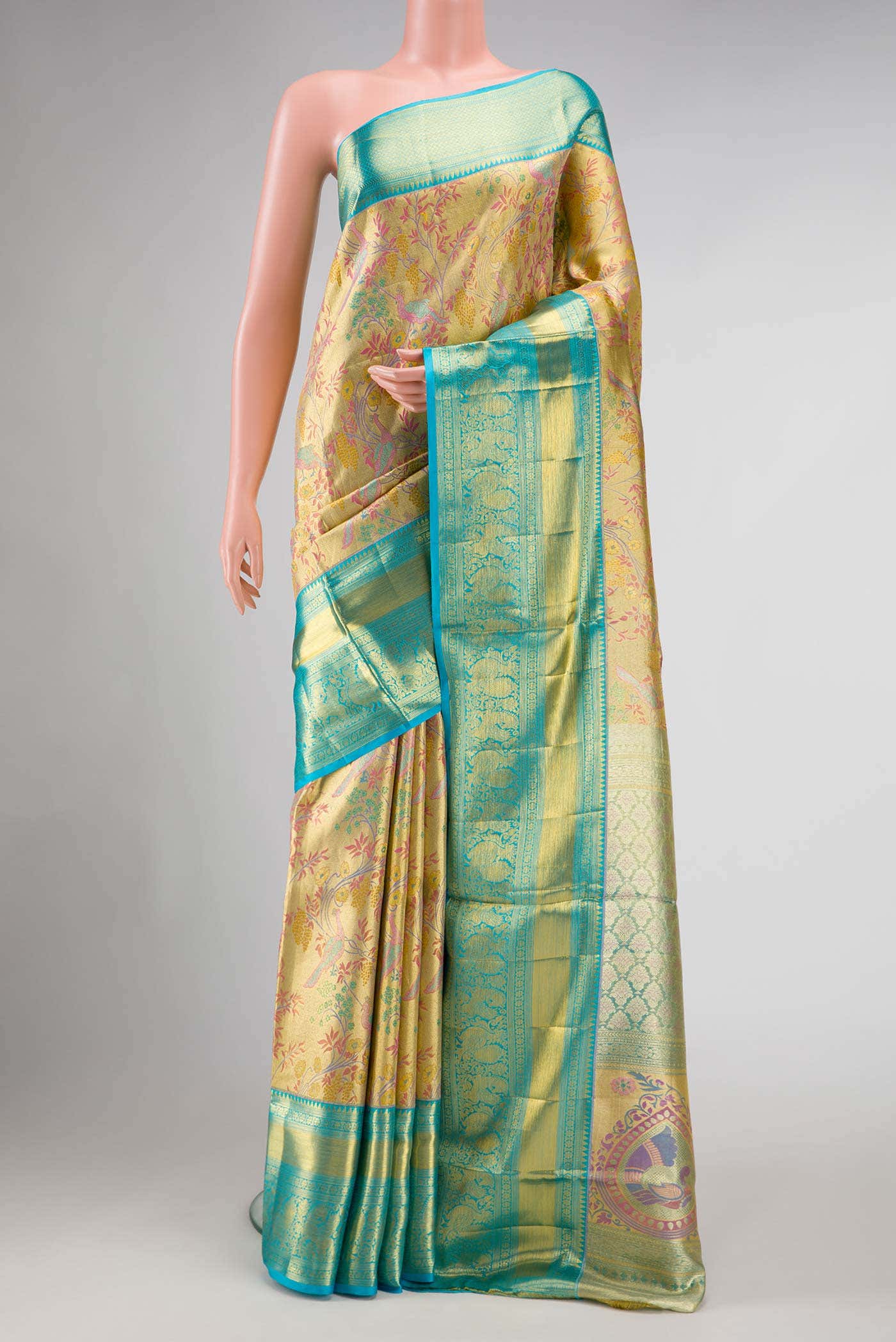 Gold Dual Tone Kanchipuram Tissue Silk Saree