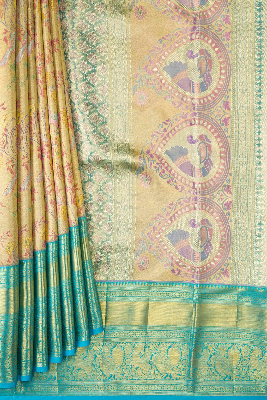 Gold Dual Tone Kanchipuram Tissue Silk Saree
