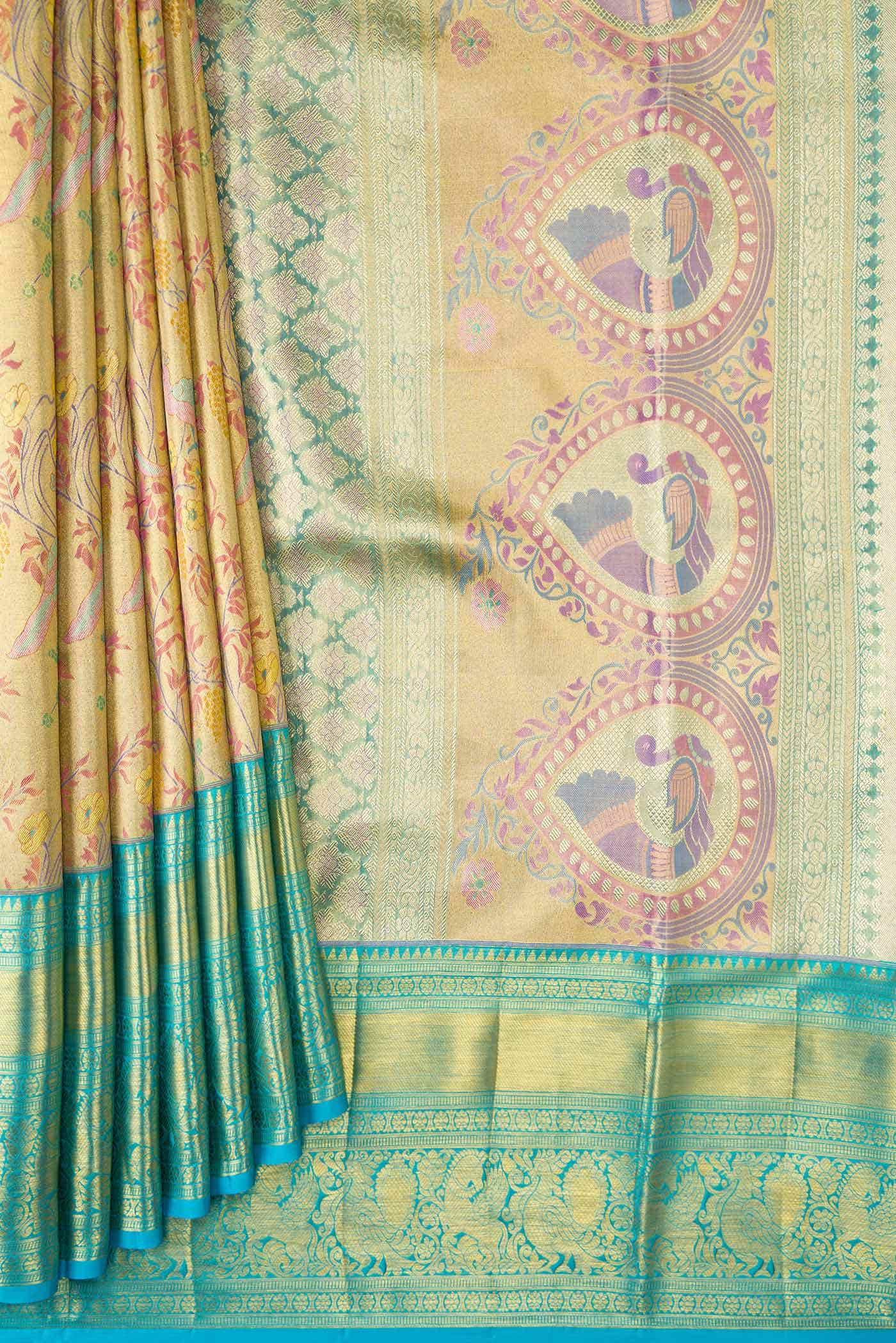 Gold Dual Tone Kanchipuram Tissue Silk Saree