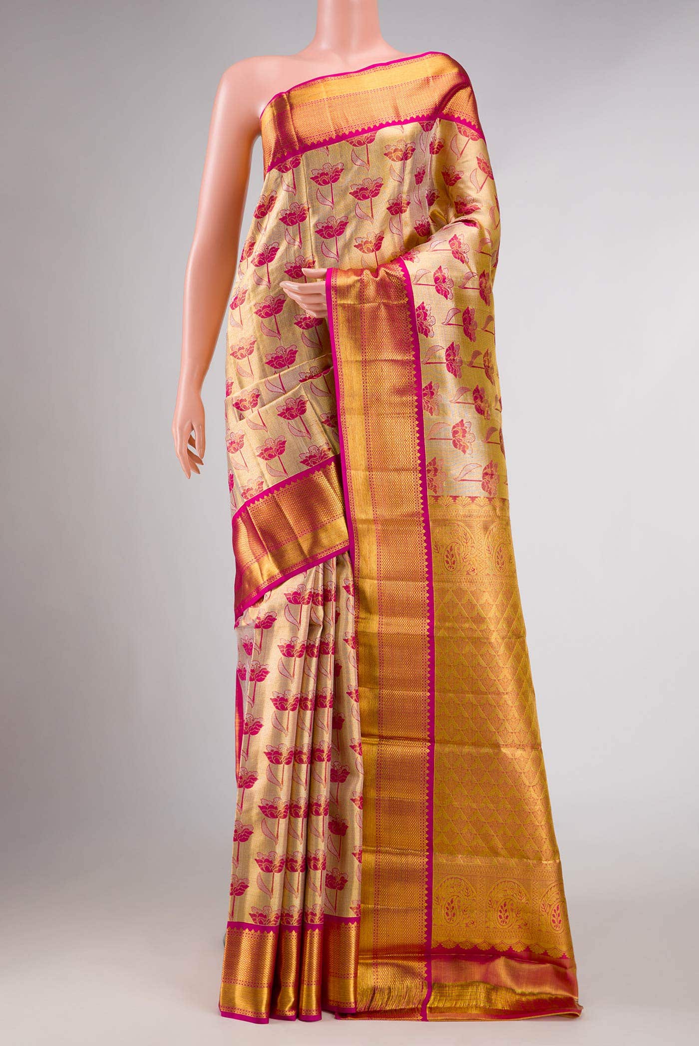 Sandal Dual Tone Kanchipuram Tissue Silk Saree