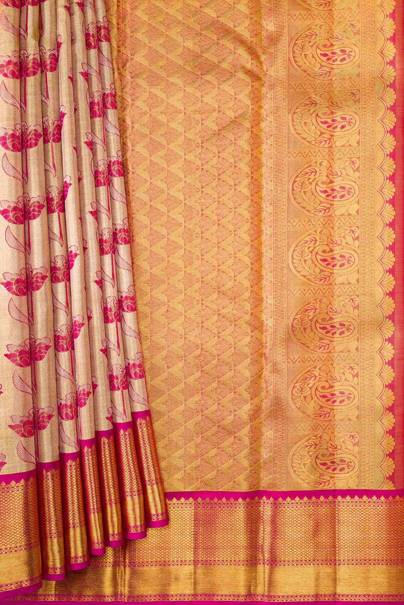Sandal Dual Tone Kanchipuram Tissue Silk Saree