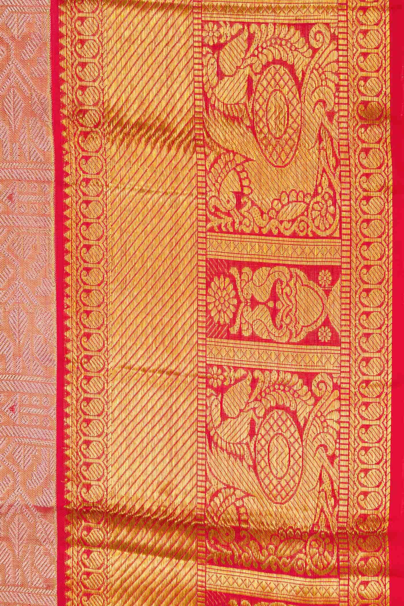 Golden Peach Dual Tone Kanchipuram Tissue Silk Saree