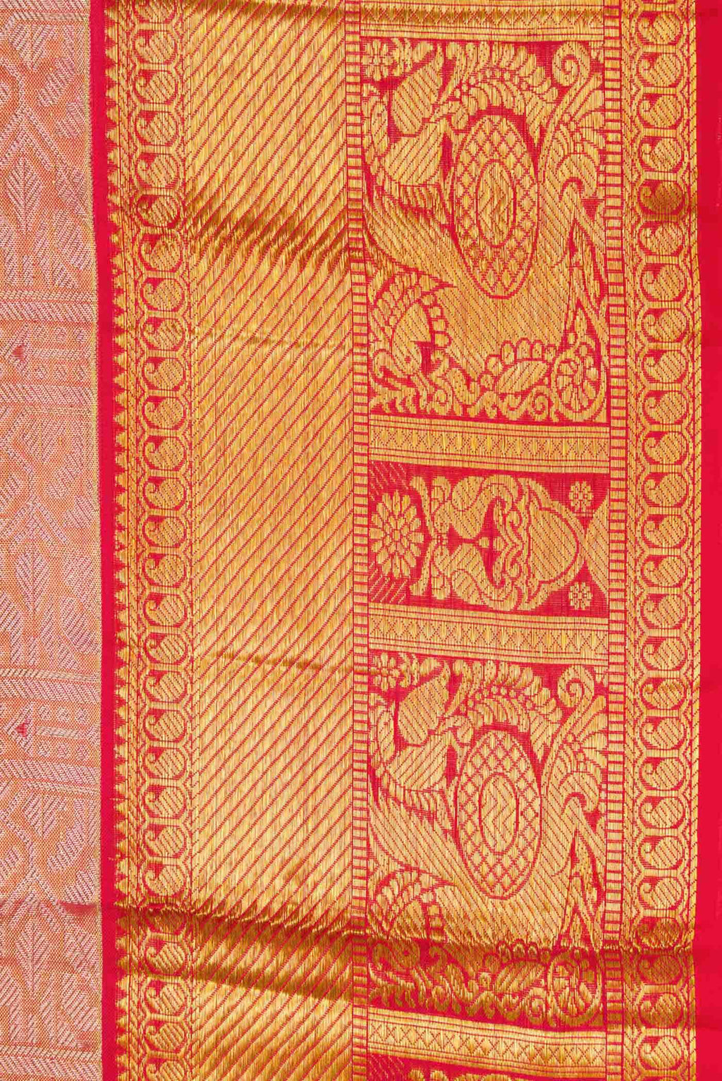 Golden Peach Dual Tone Kanchipuram Tissue Silk Saree