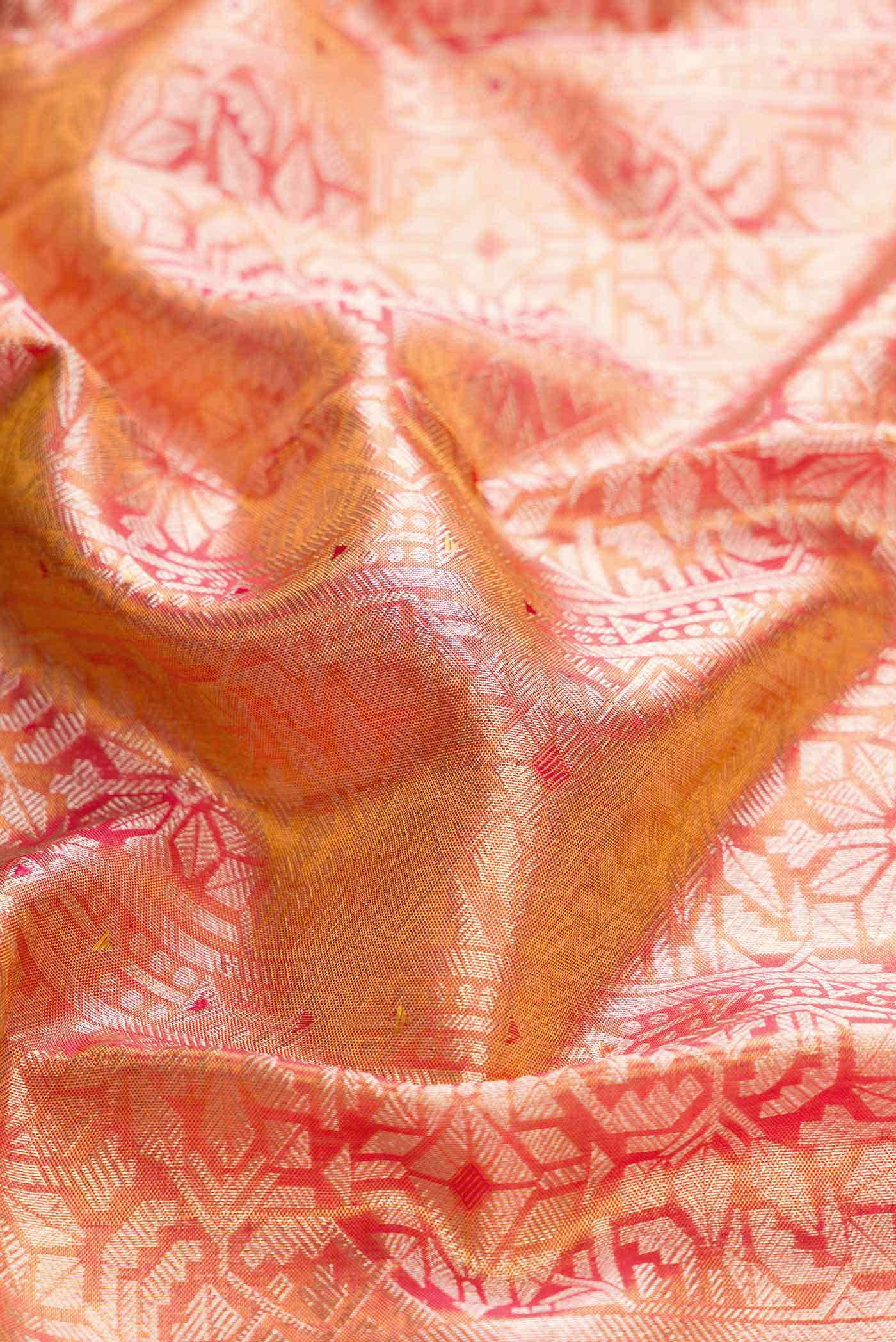 Golden Peach Dual Tone Kanchipuram Tissue Silk Saree