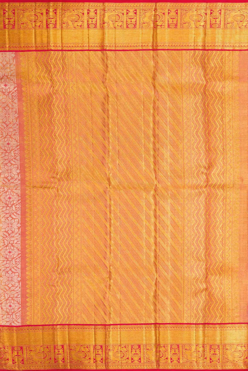 Golden Peach Dual Tone Kanchipuram Tissue Silk Saree