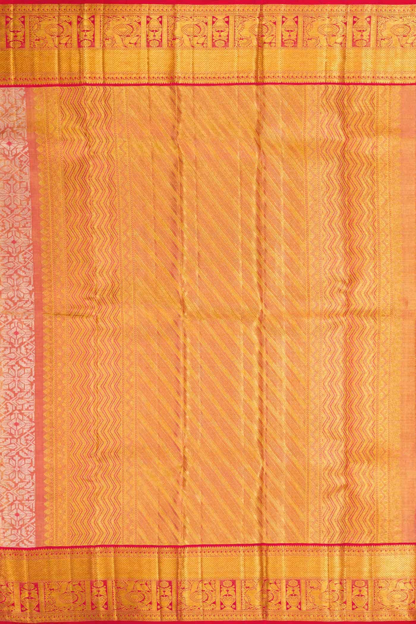 Golden Peach Dual Tone Kanchipuram Tissue Silk Saree