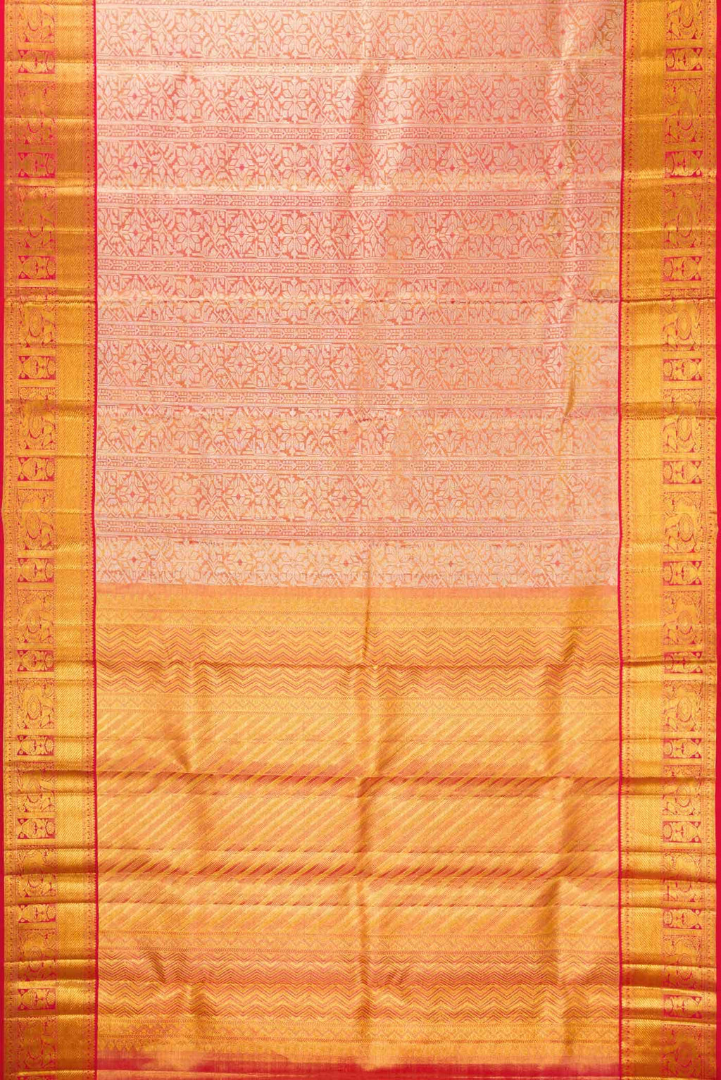 Golden Peach Dual Tone Kanchipuram Tissue Silk Saree
