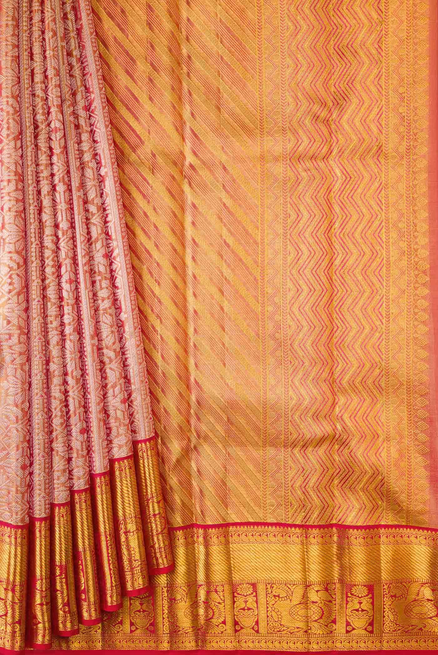 Golden Peach Dual Tone Kanchipuram Tissue Silk Saree