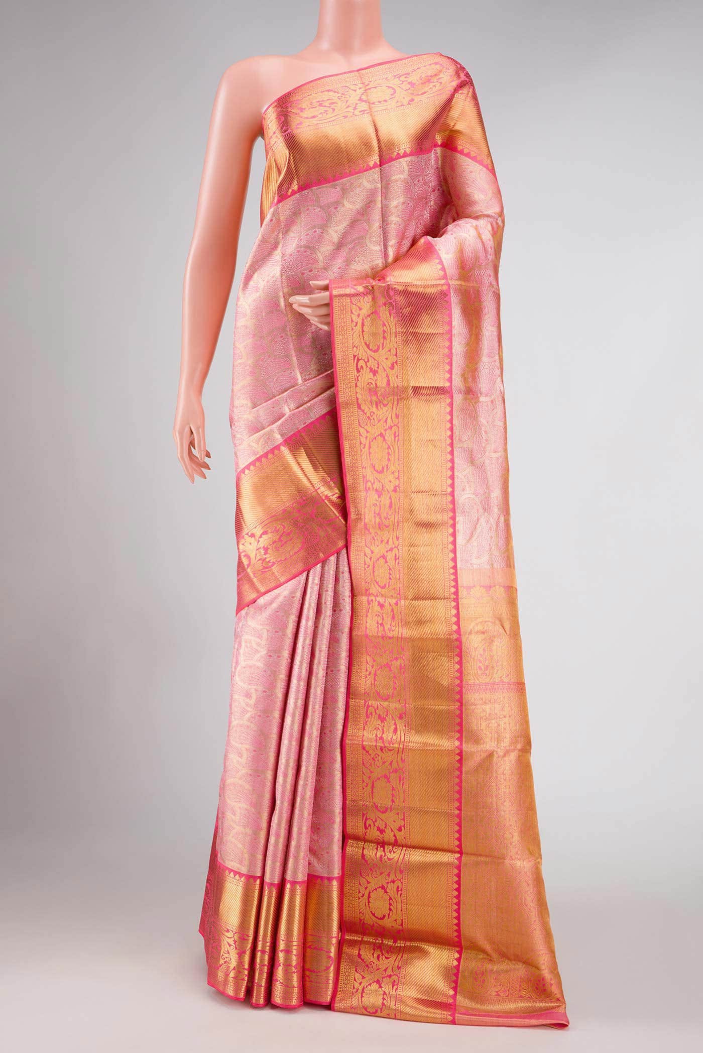 Pink Dual Tone Kanchipuram Tissue Silk Saree
