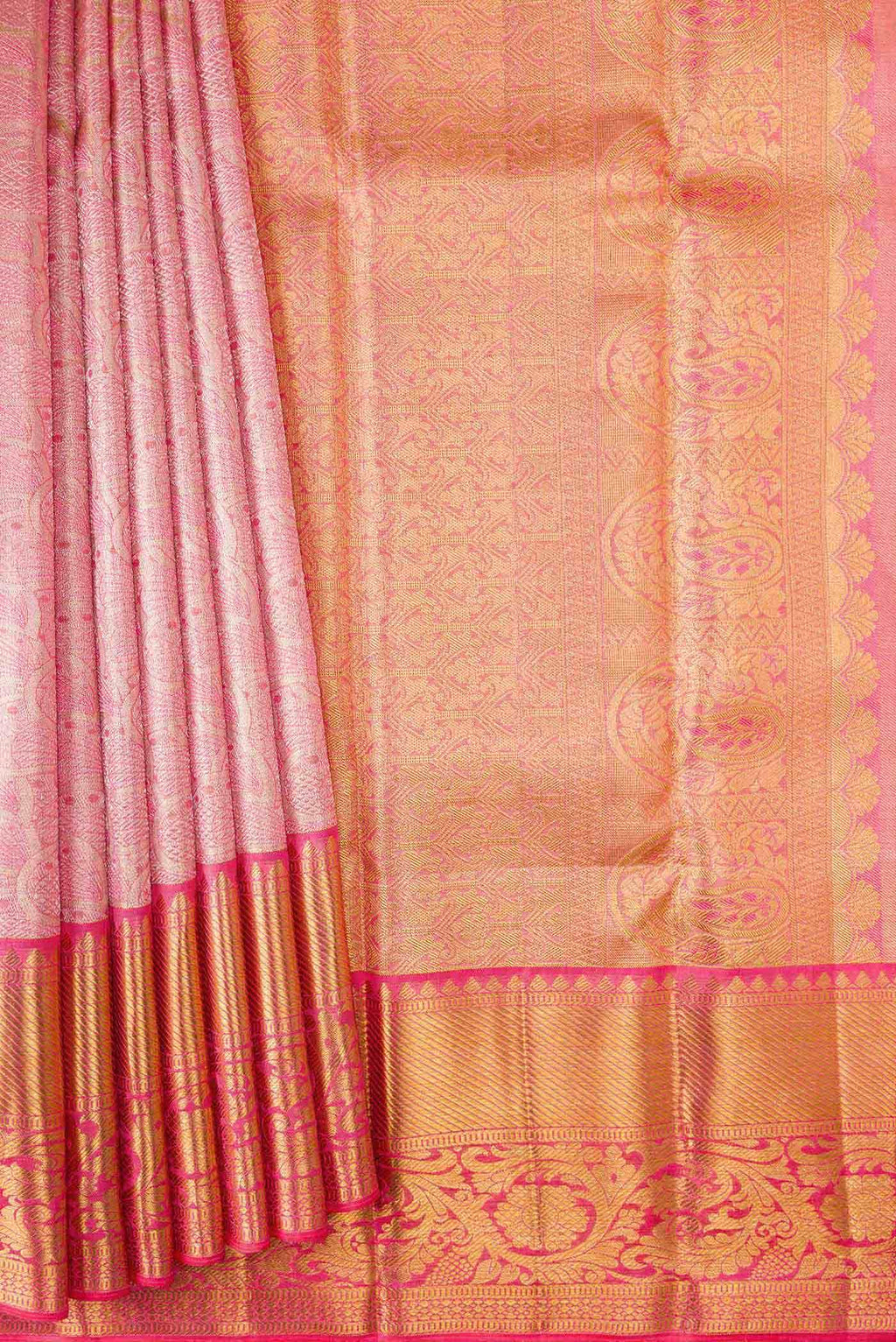 Pink Dual Tone Kanchipuram Tissue Silk Saree