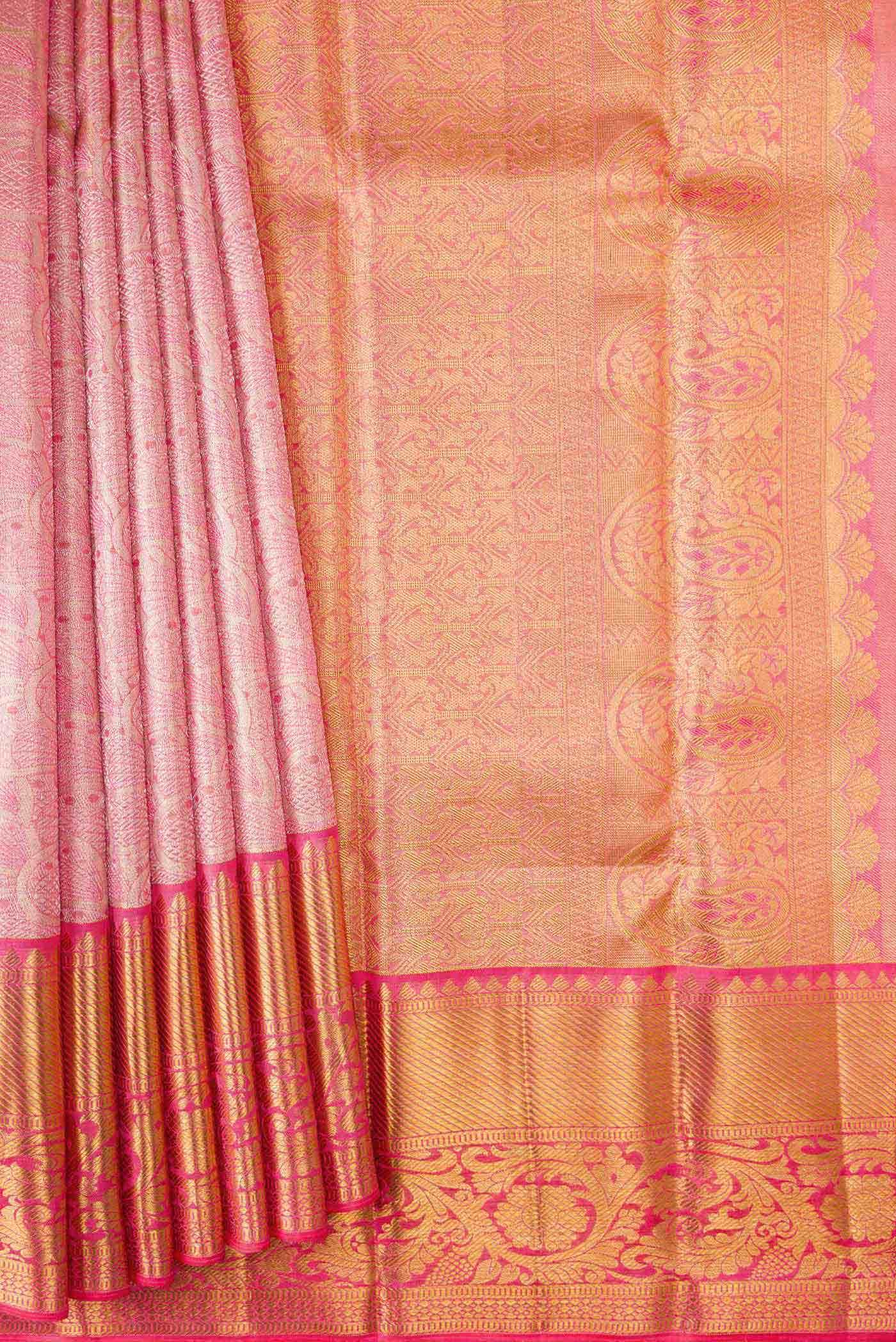 Pink Dual Tone Kanchipuram Tissue Silk Saree