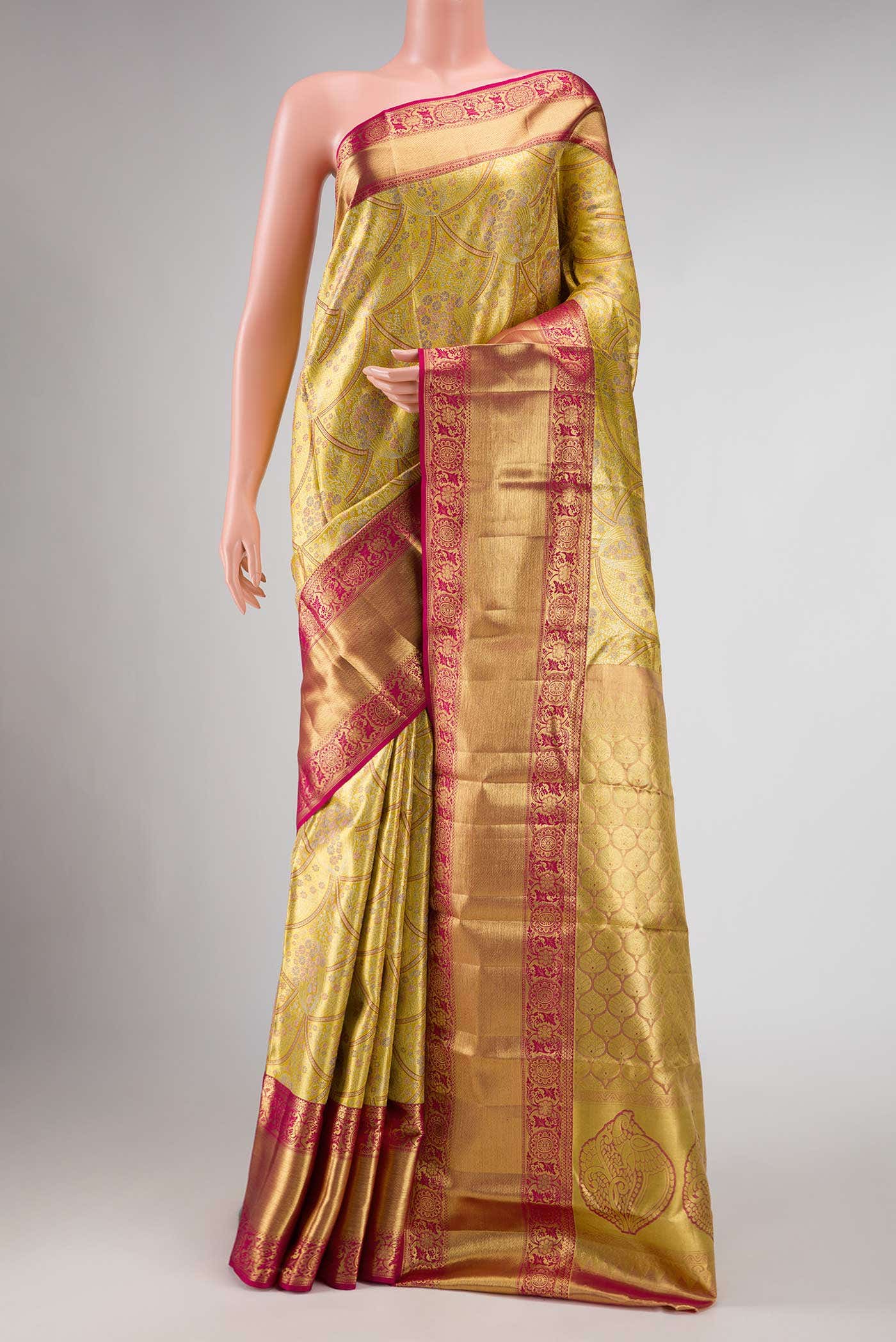 Gold Dual Tone Kanchipuram Tissue Silk Saree