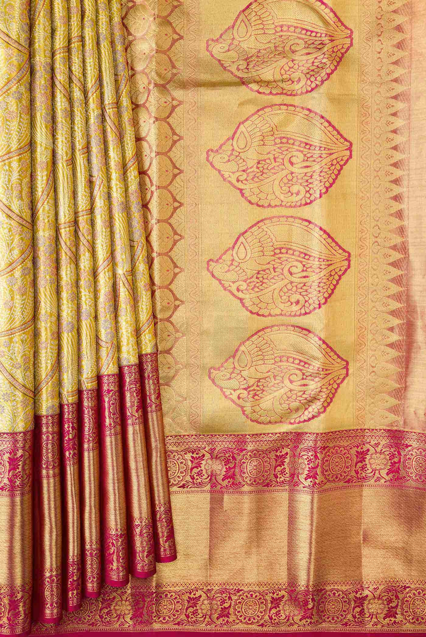 Gold Dual Tone Kanchipuram Tissue Silk Saree
