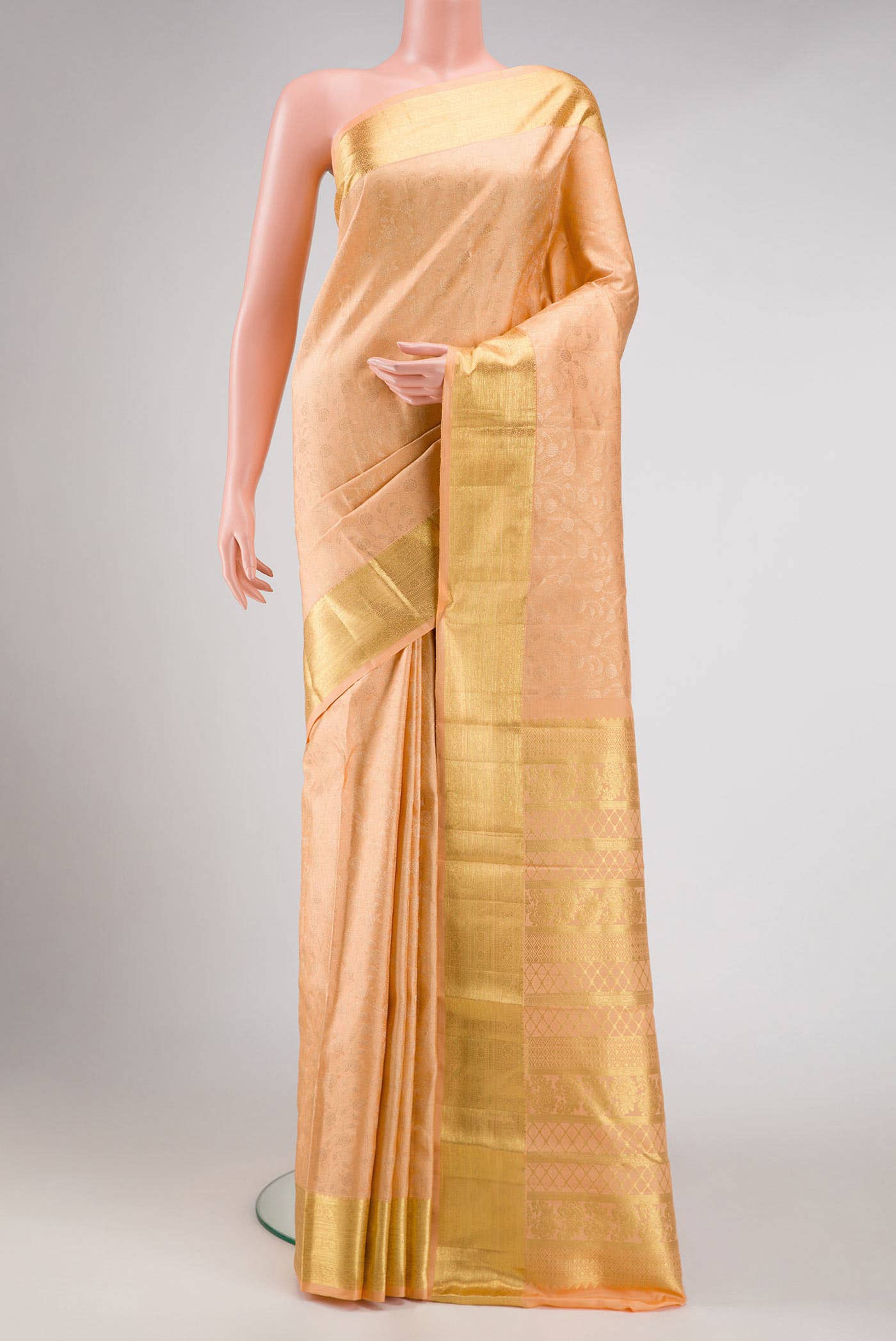Golden Peach Kanchipuram Silk Saree