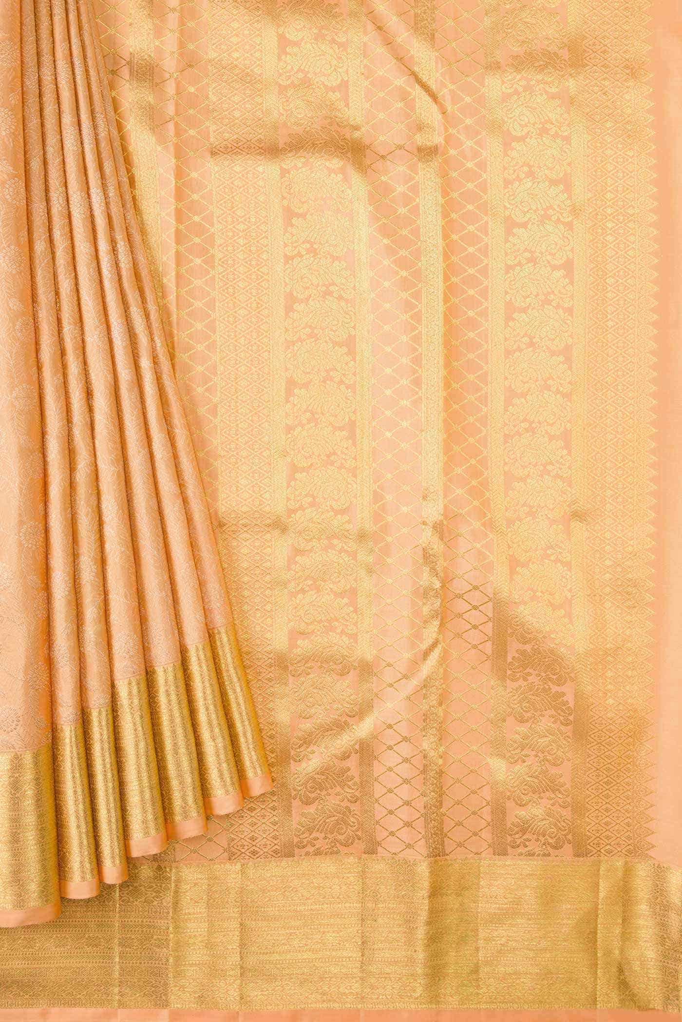 Golden Peach Kanchipuram Silk Saree