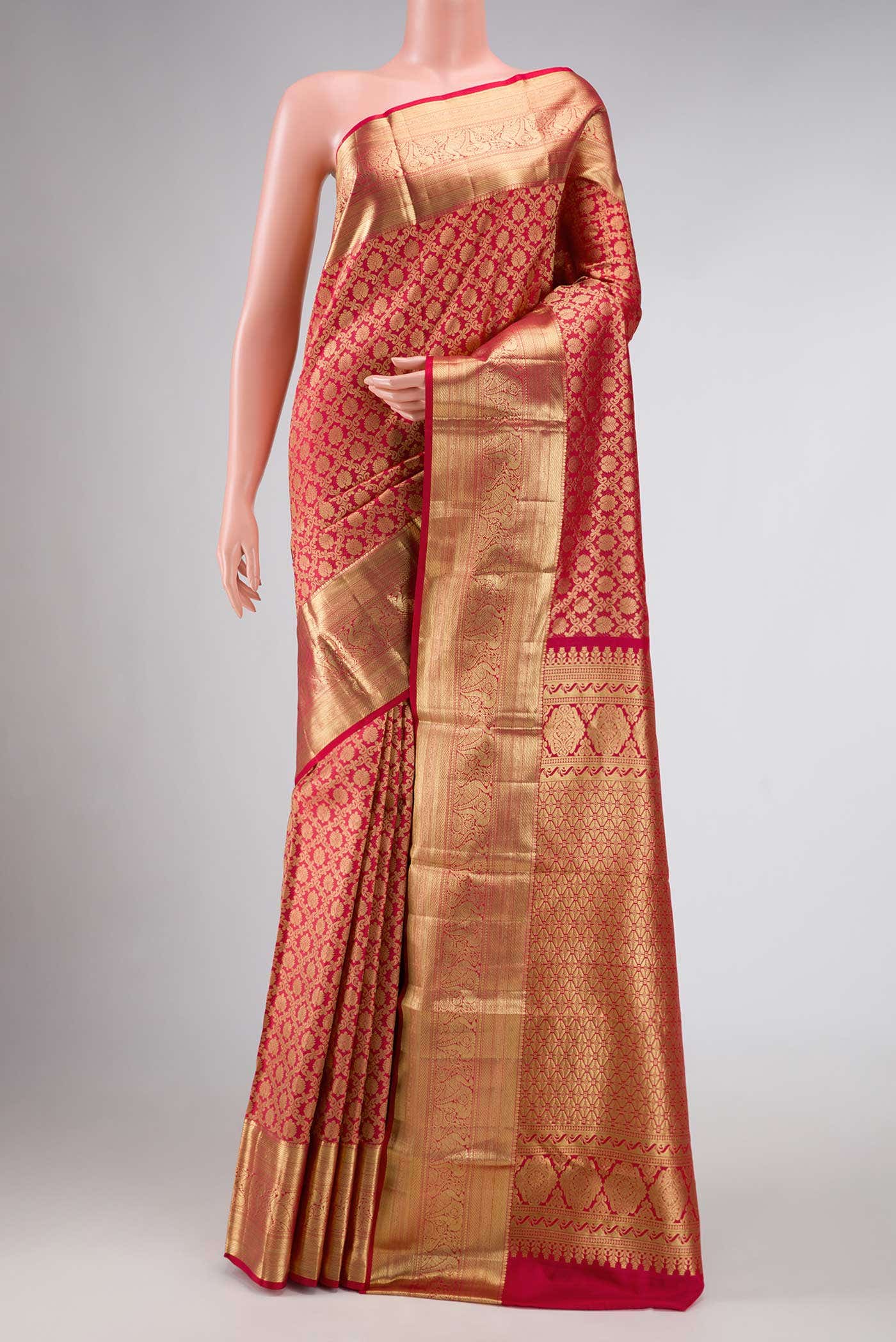 Dark Pink Dual Tone Kanchipuram Silk Saree