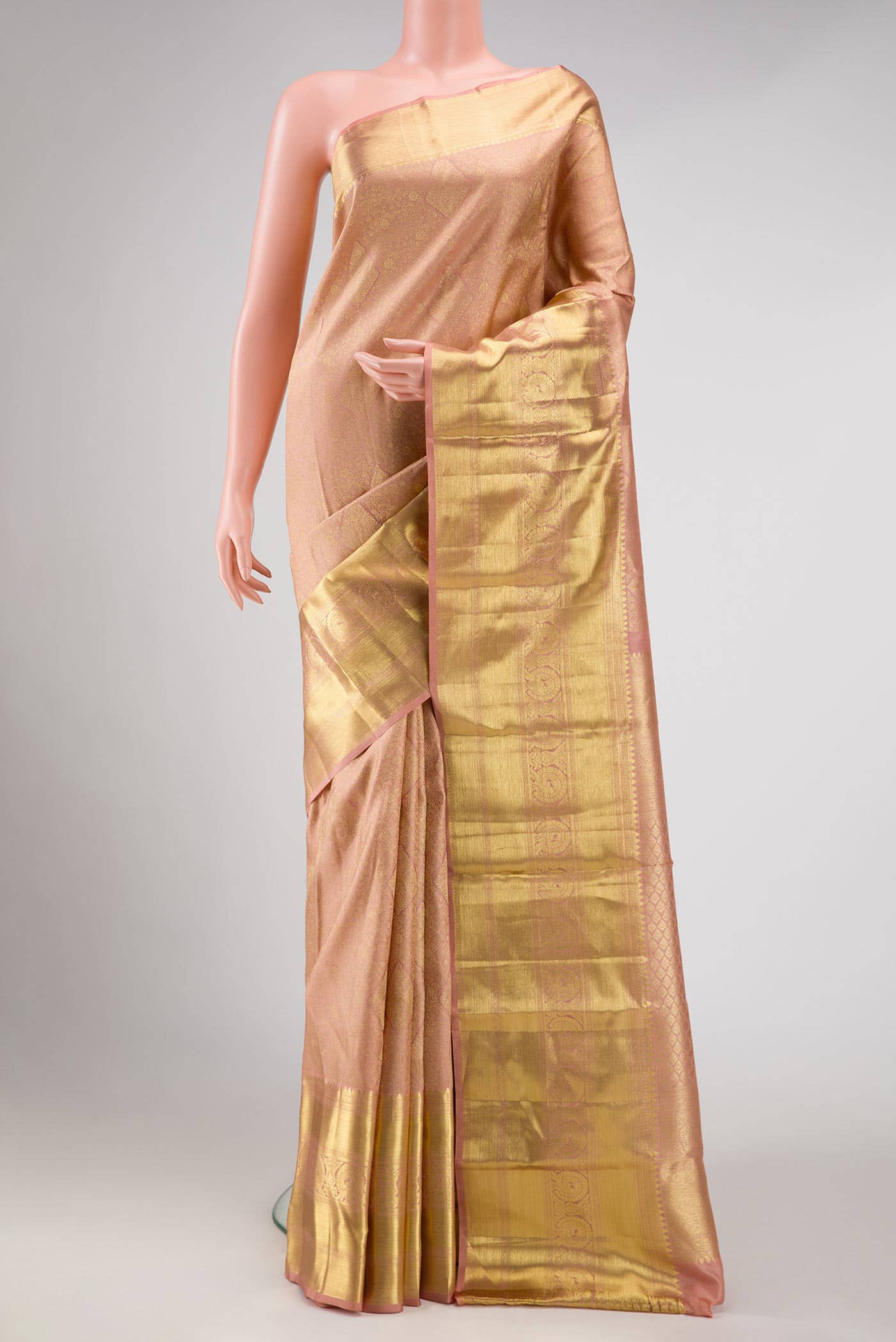 Golden Peach Kanchipuram Silk Saree