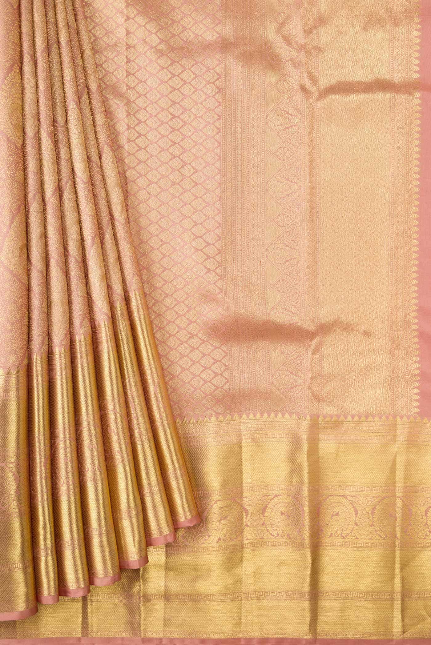 Golden Peach Kanchipuram Silk Saree