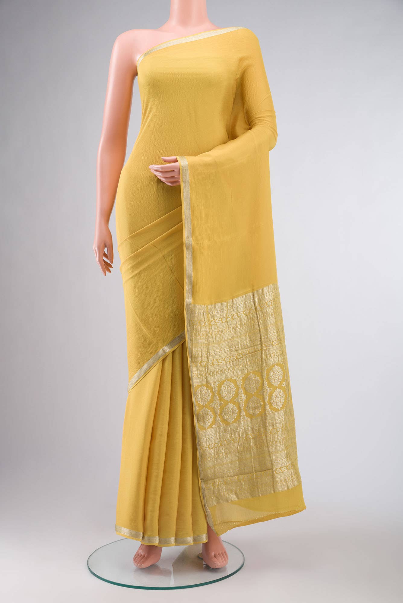 Yellow Mysore Crepe Saree