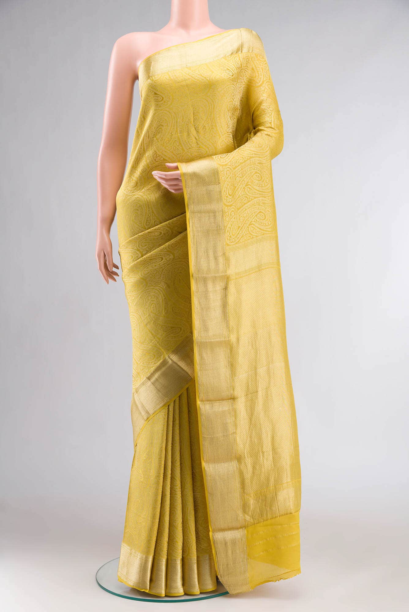 Yellow Mysore Crepe Saree