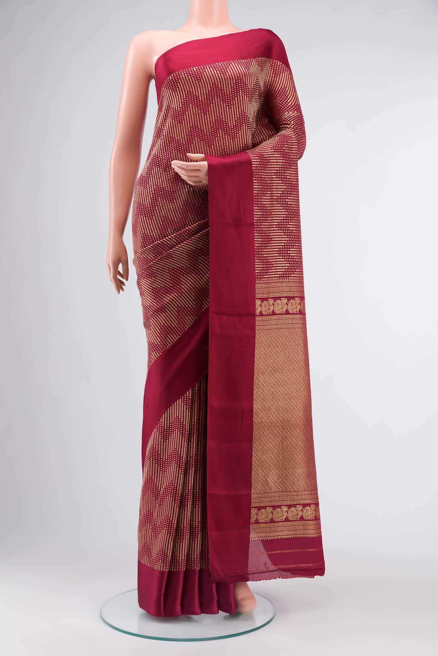 Maroon Mysore Crepe Saree