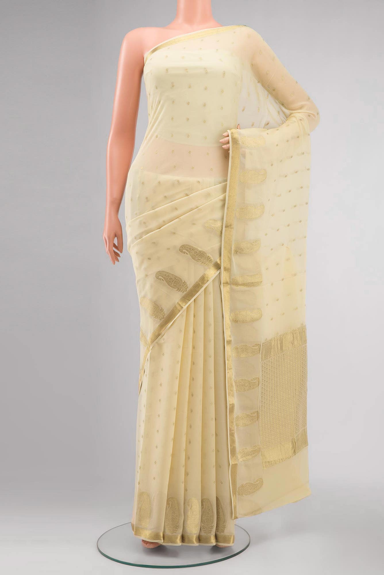 Cream Mysore Georgette Saree