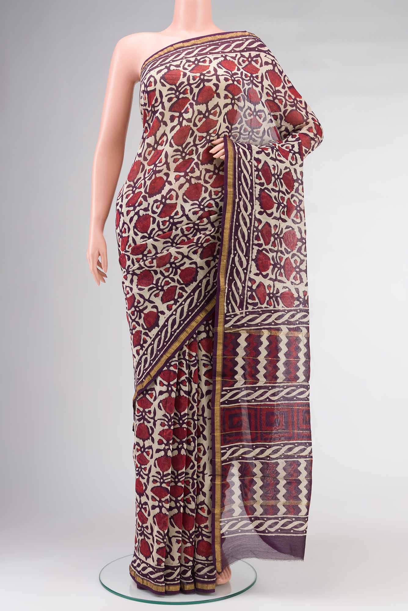 Beige Chanderi Silk Cotton Saree