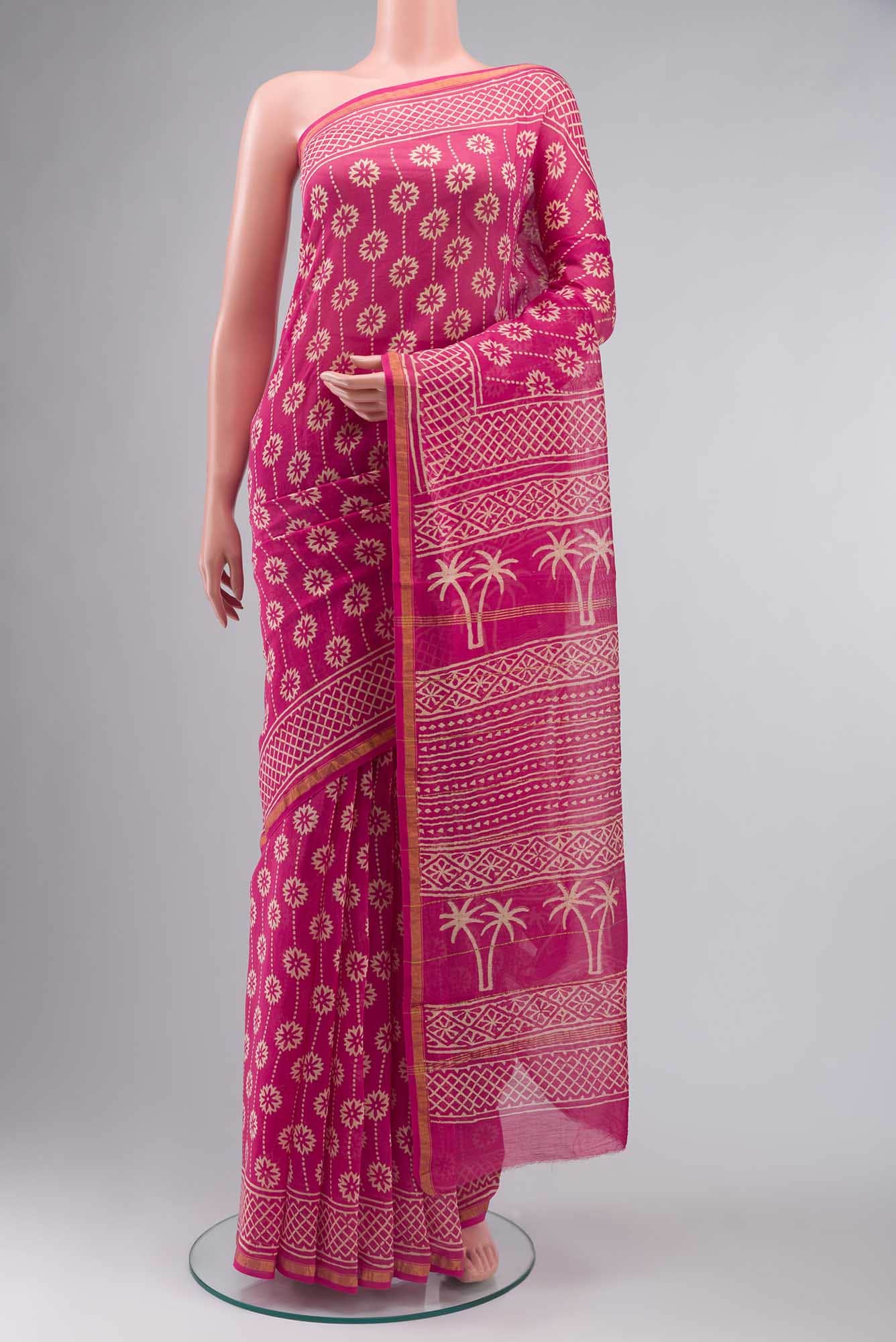 Pink Chanderi Silk Cotton Saree