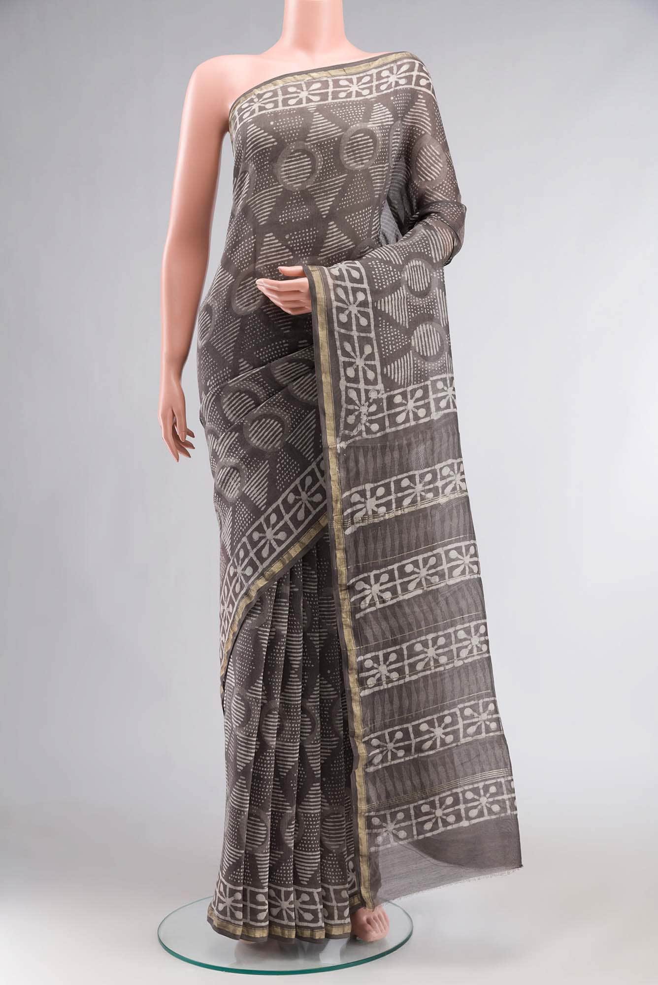 Grey Chanderi Silk Cotton Saree