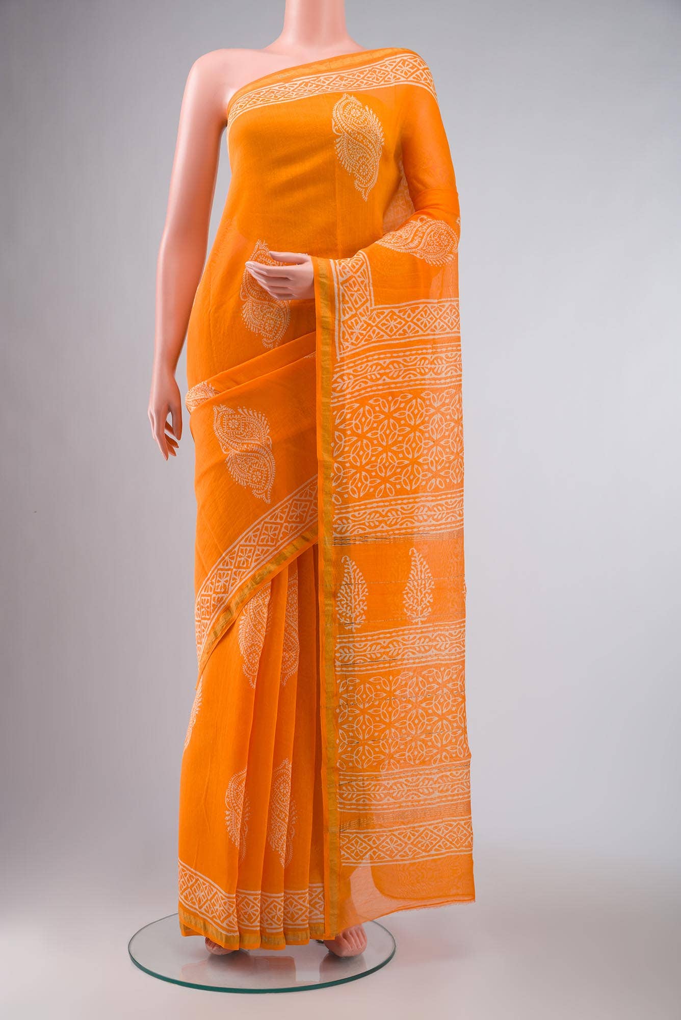 Orange Chanderi Silk Cotton Saree