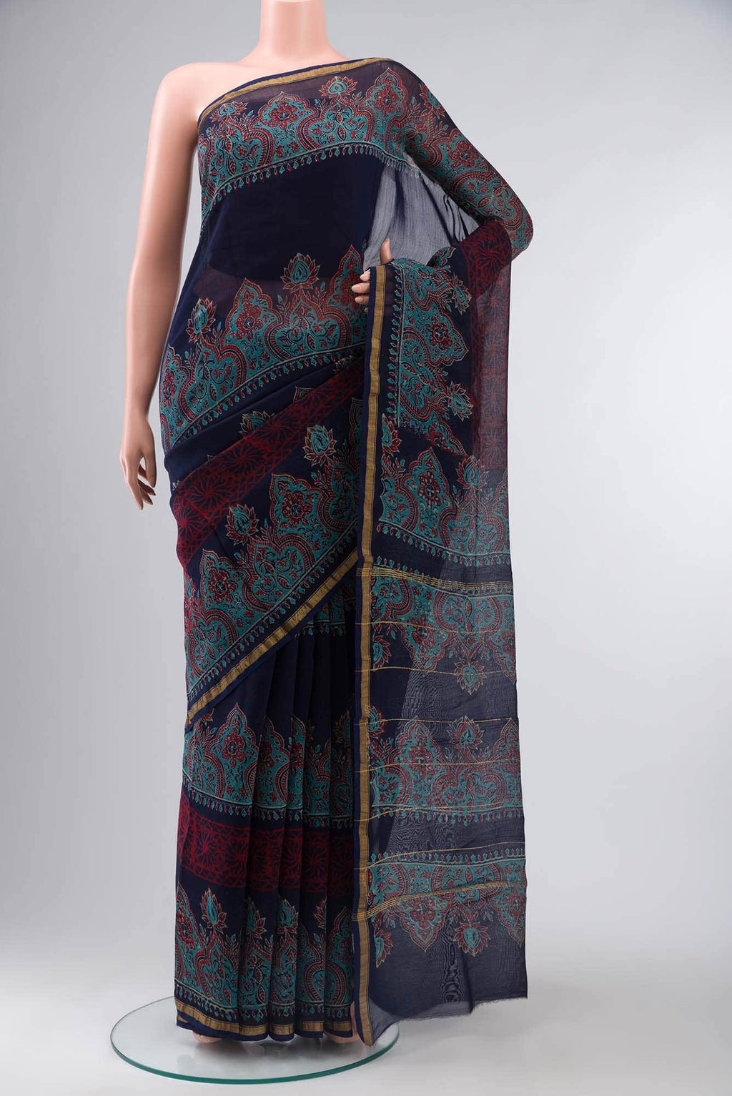 Navy Blue Chanderi Silk Cotton Saree