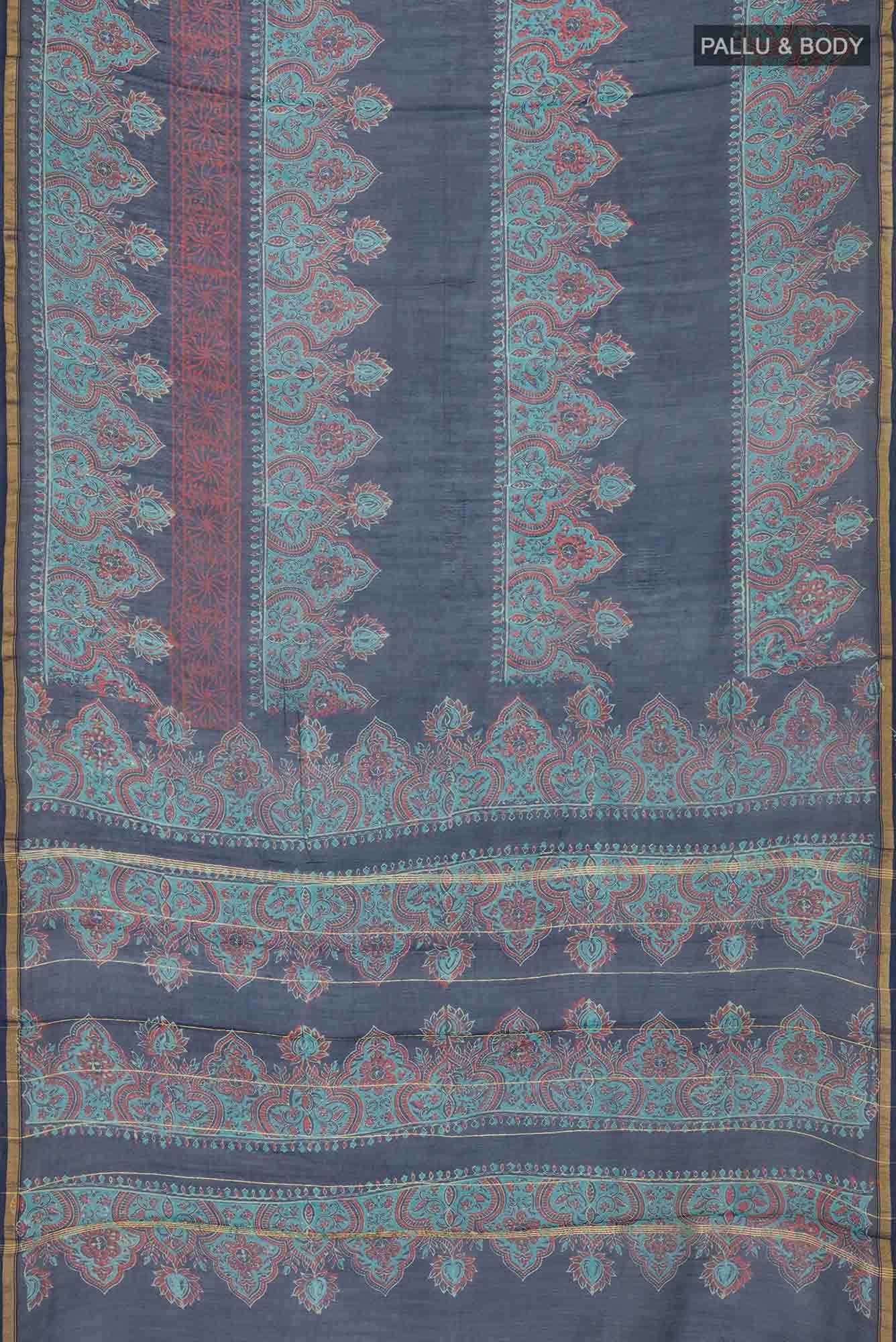 Navy Blue Chanderi Silk Cotton Saree
