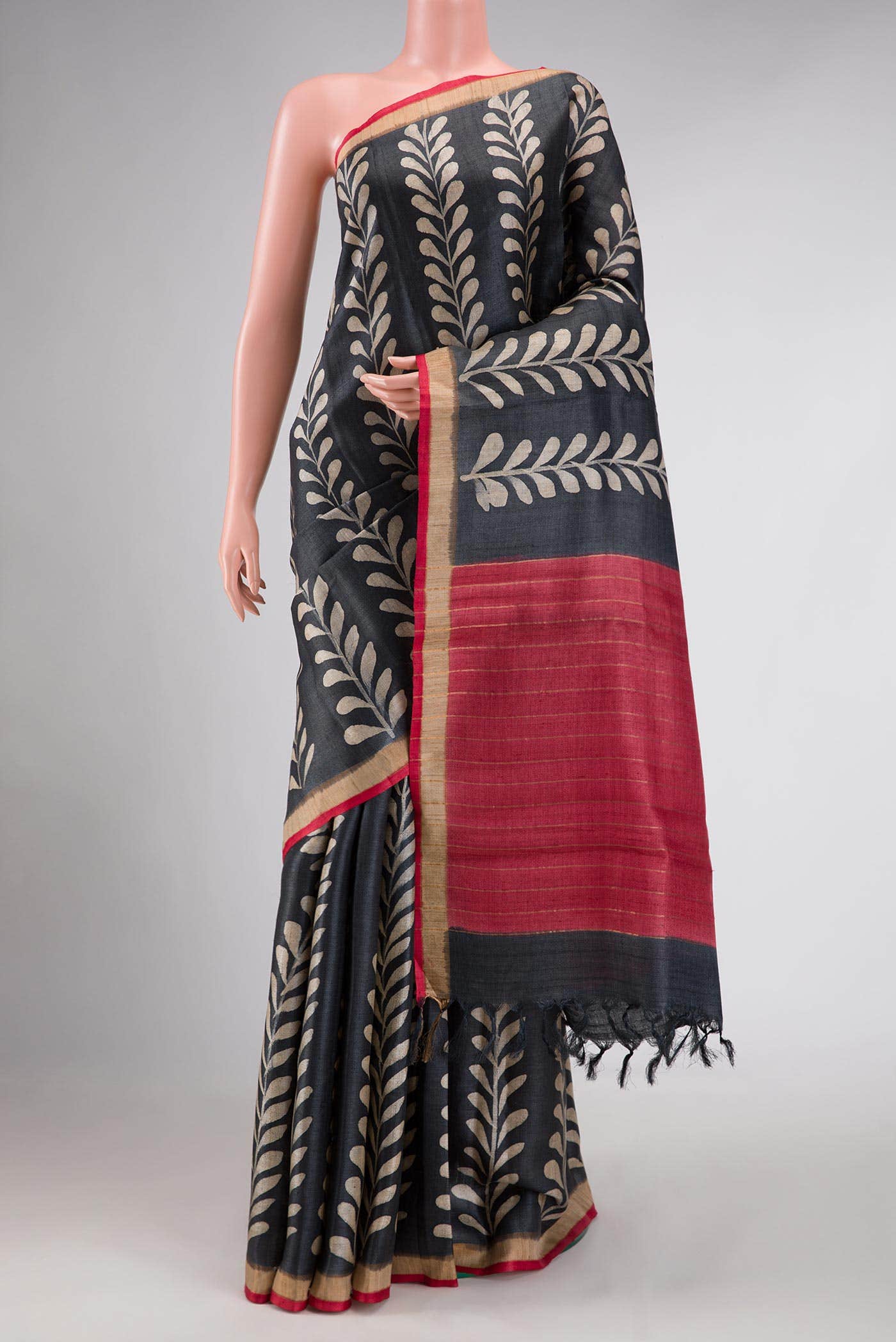 Black Dual Tone Tussar Silk Saree