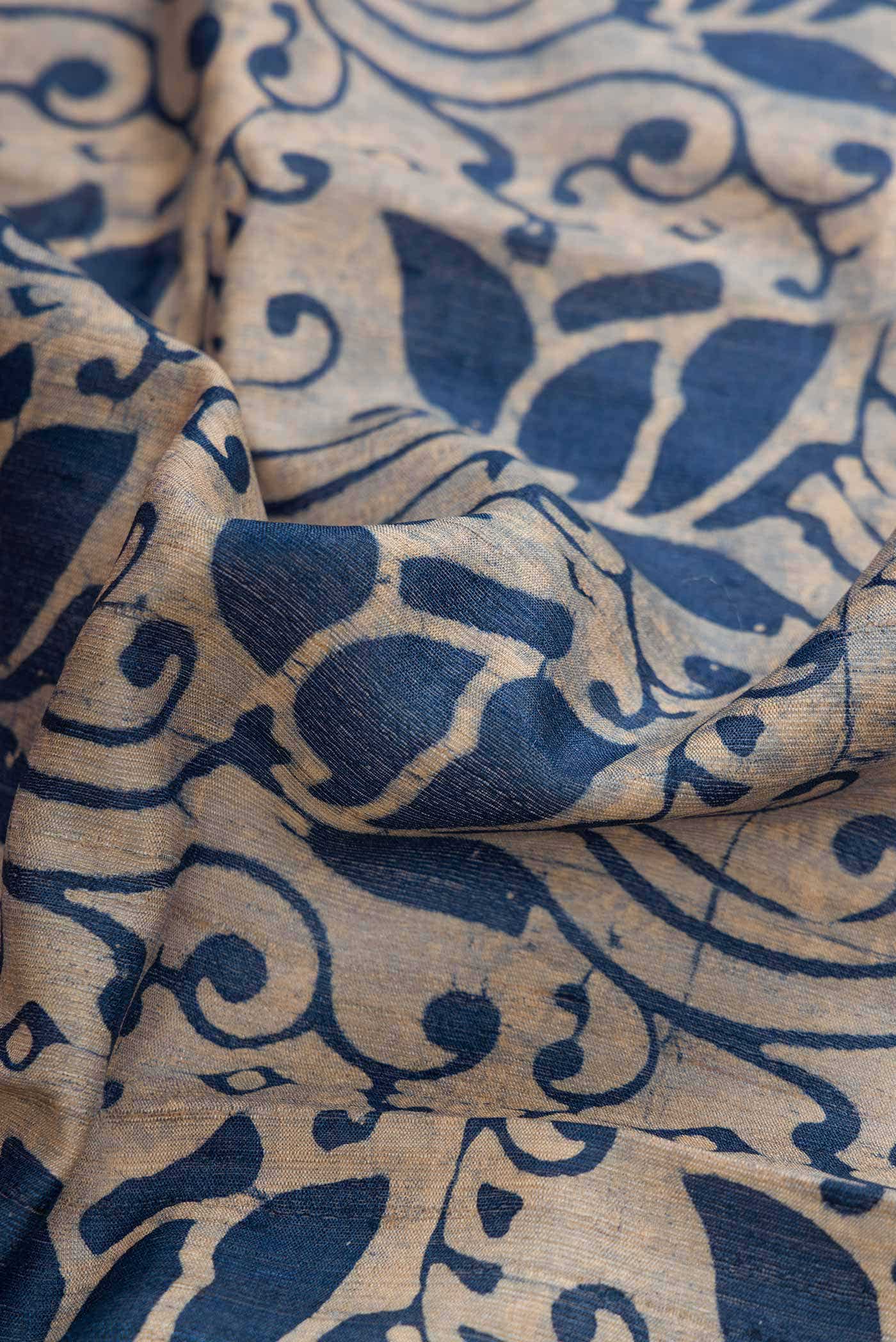 Navy Blue Tussar Silk Saree