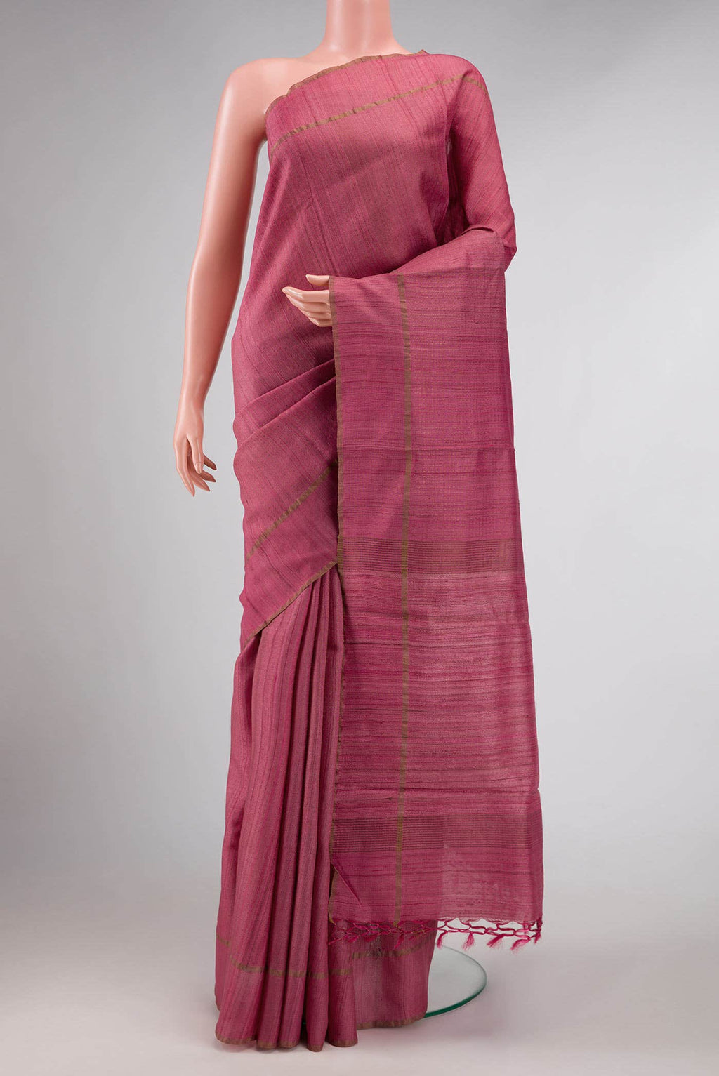 Pink Dual Tone Tussar Silk Saree