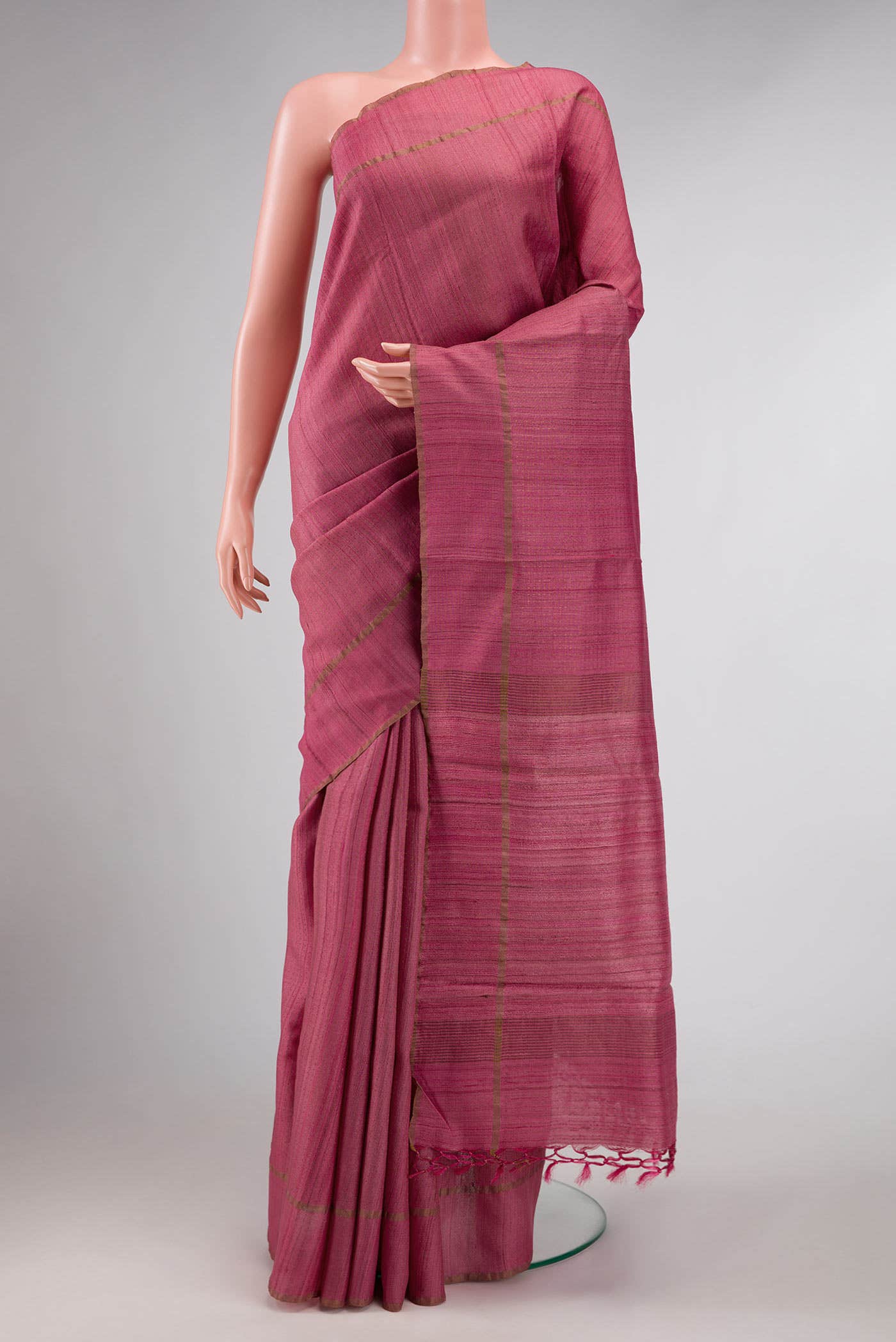 Pink Dual Tone Tussar Silk Saree
