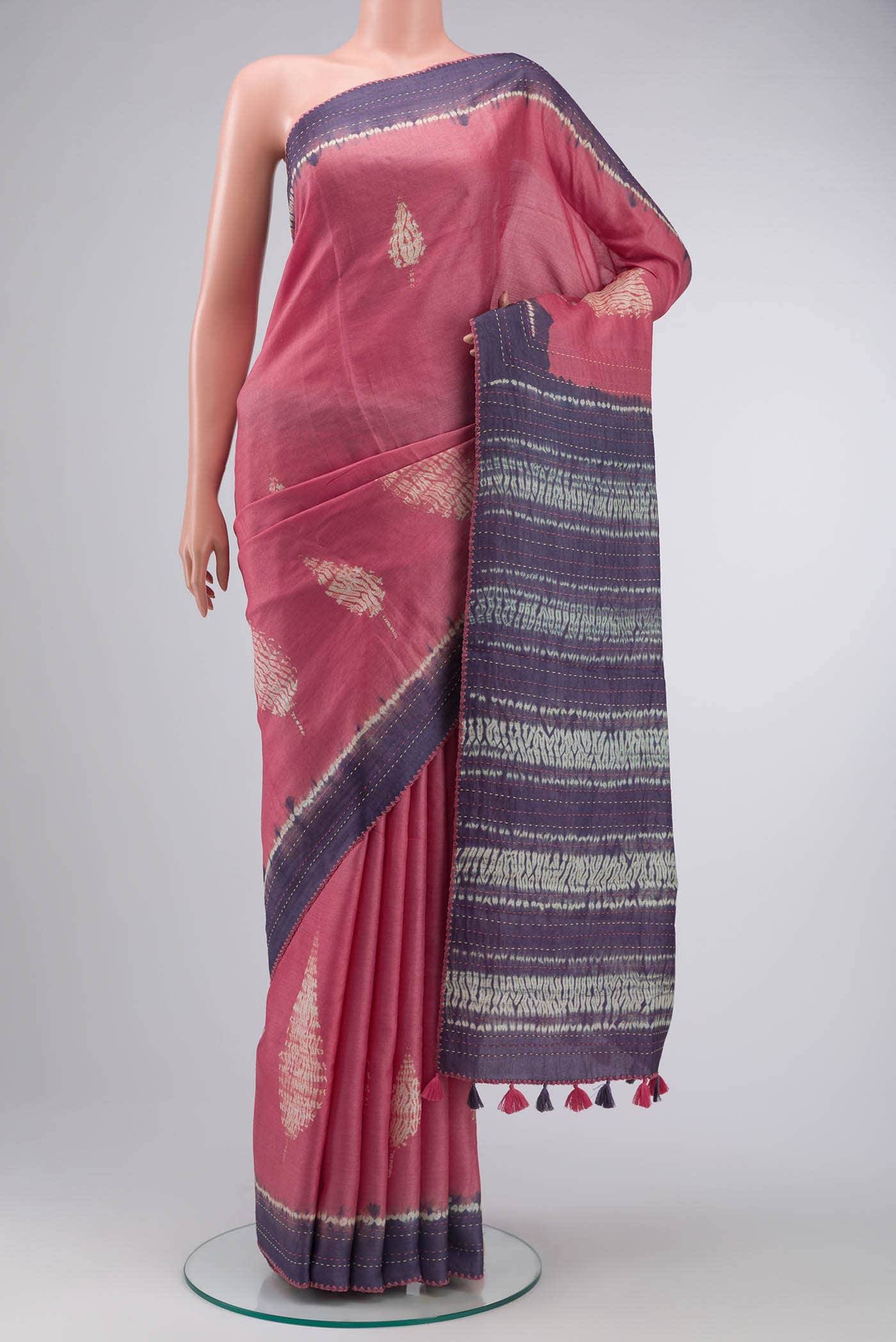 Pink Tussar Silk Saree